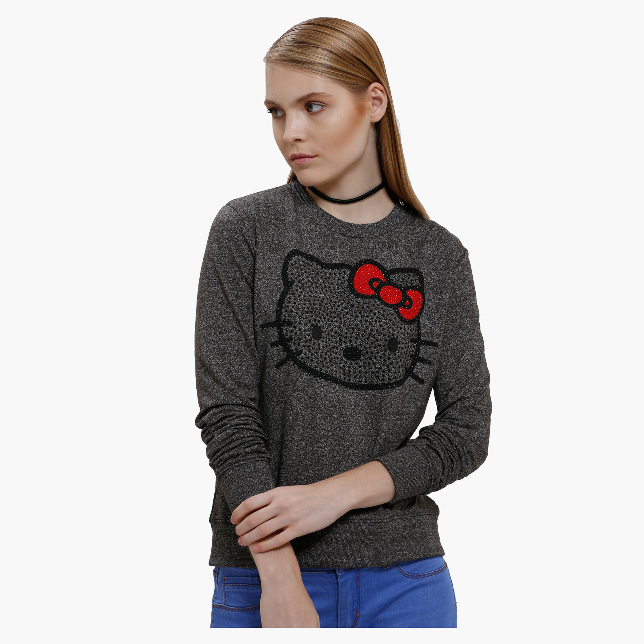 Printed Sweatshirt with Round Neck and Long Sleeves-women-winterwear-hoodiesandsweatshirts-sweatshirts-image-1