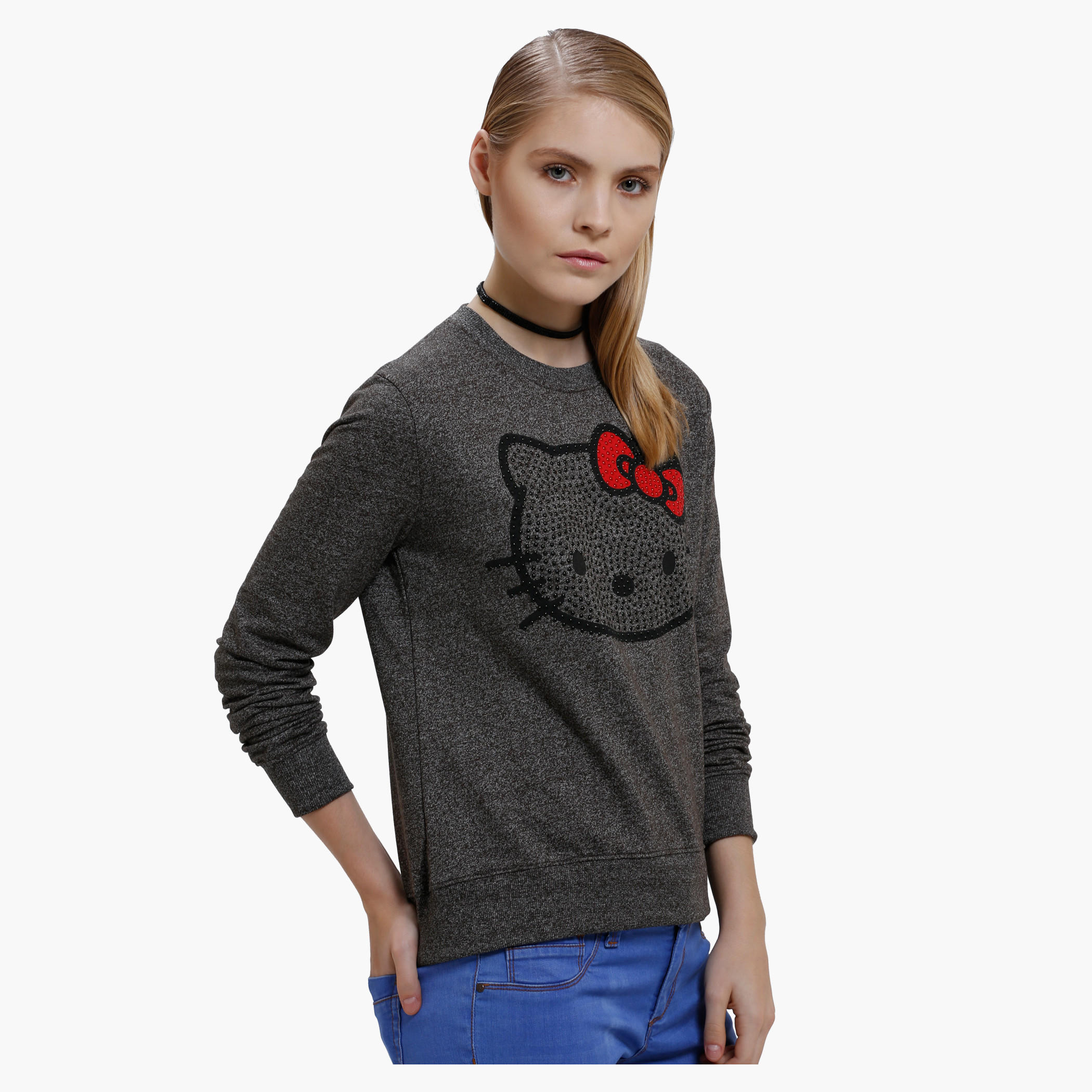 Printed Sweatshirt with Round Neck and Long Sleeves-women-winterwear-hoodiesandsweatshirts-sweatshirts-image-3