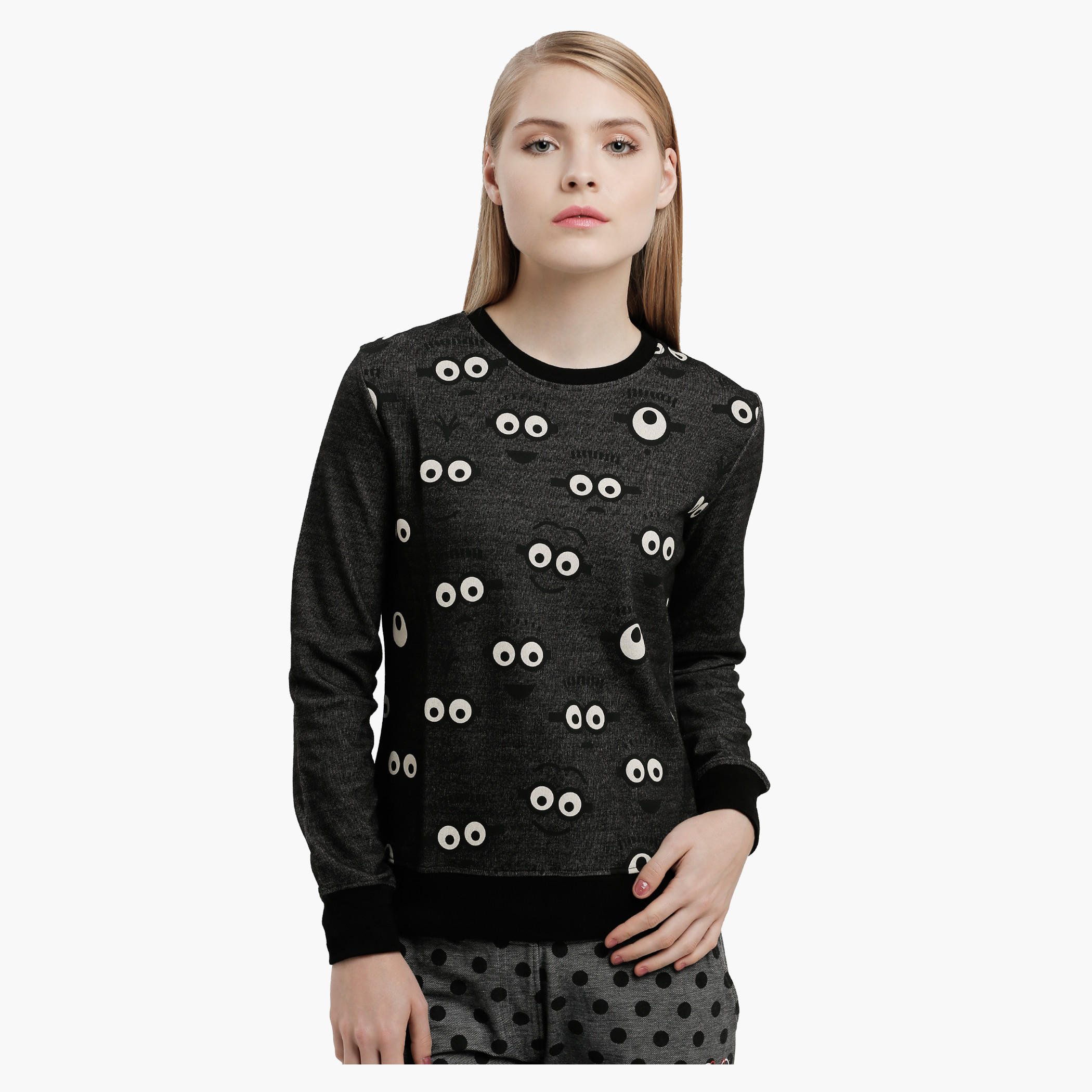 Printed Sweatshirt with Round Neck and Long Sleeves-women-winterwear-hoodiesandsweatshirts-sweatshirts-image-1