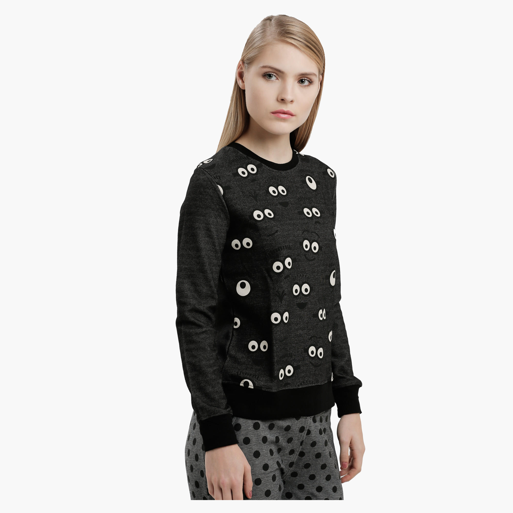 Printed Sweatshirt with Round Neck and Long Sleeves-women-winterwear-hoodiesandsweatshirts-sweatshirts-image-3