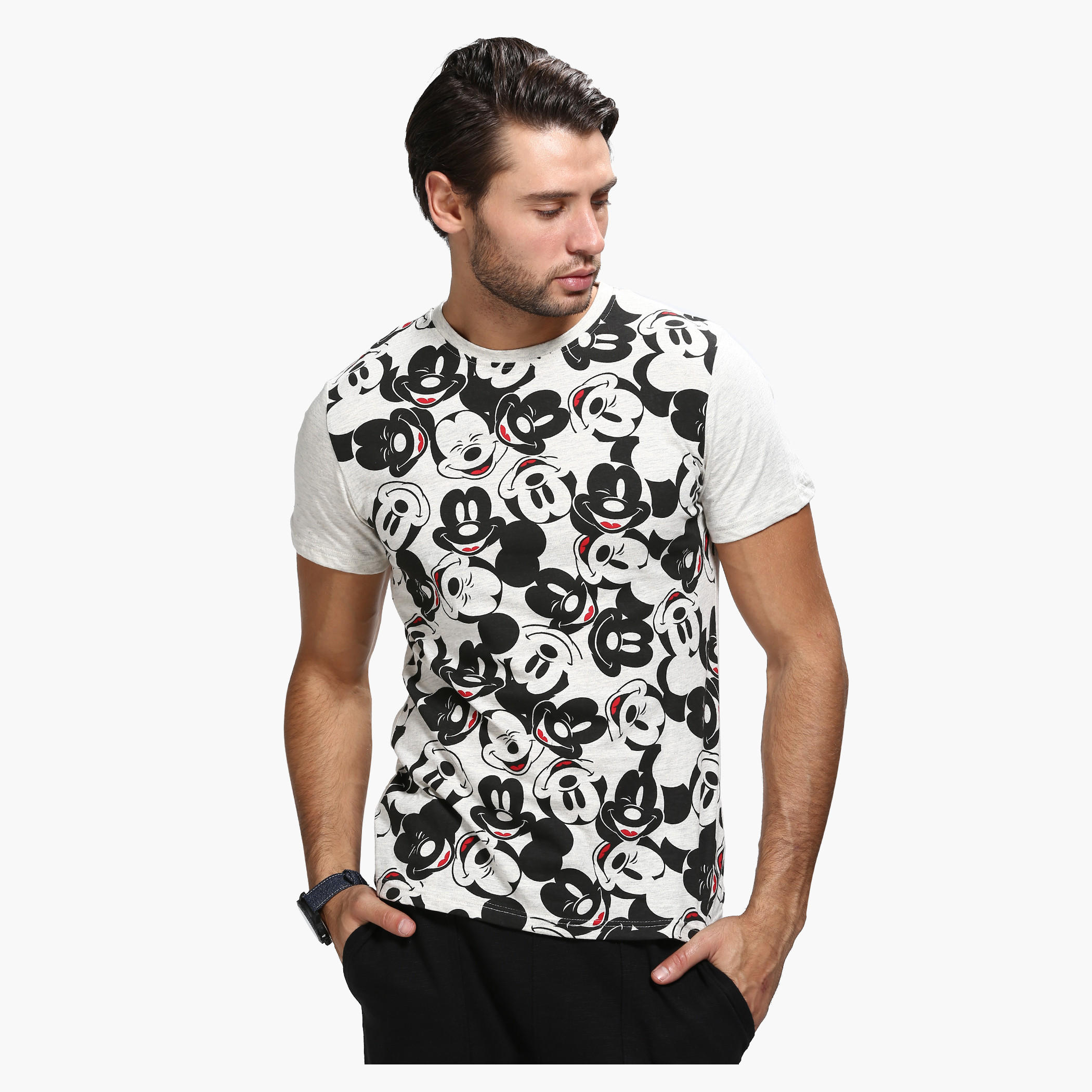 Mickey Mouse Printed Crew Neck T-Shirt with Short Sleeves-men-clothing-tshirtsandpolos-tshirts-image-1
