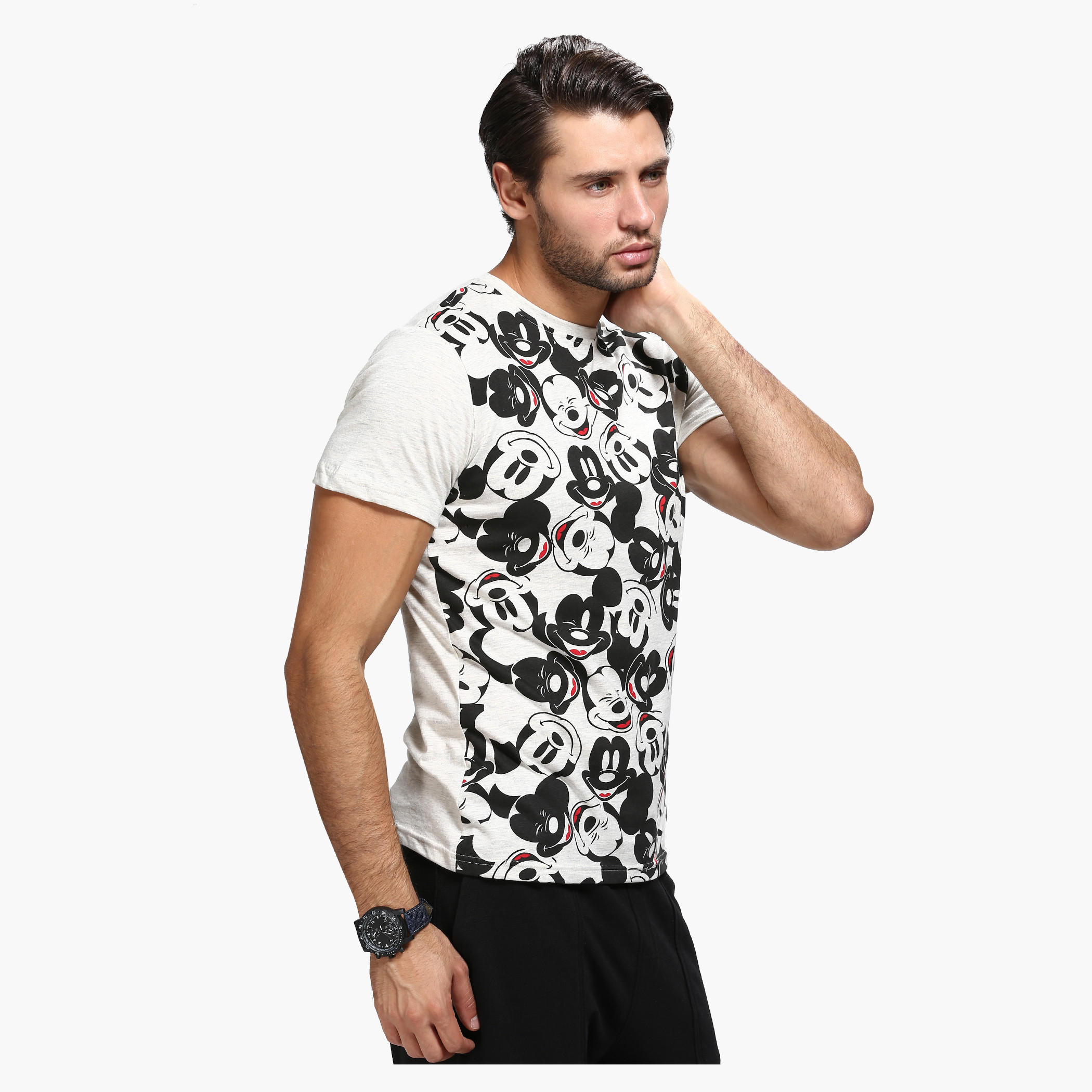 Mickey Mouse Printed Crew Neck T-Shirt with Short Sleeves-men-clothing-tshirtsandpolos-tshirts-image-3