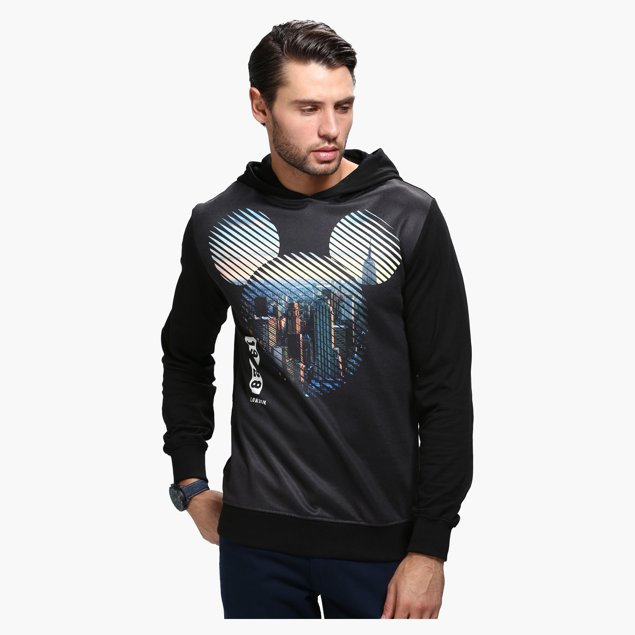 Printed Sweatshirt with Hood and Long Sleeves-men-winterwear-hoodiesandsweatshirts-image-1