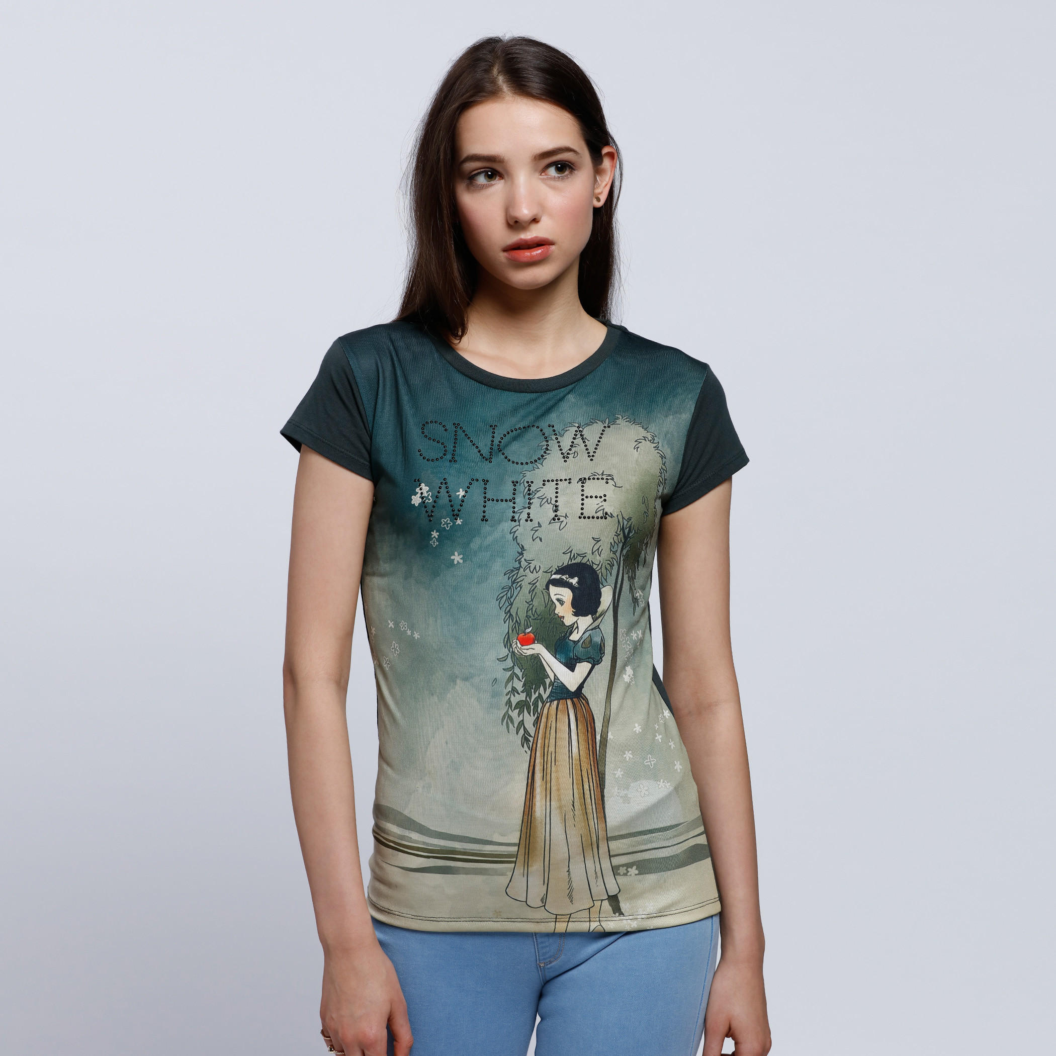 Graphic Print T-Shirt with Round Neck and Short Sleeves-women-clothing-tshirts-image-1