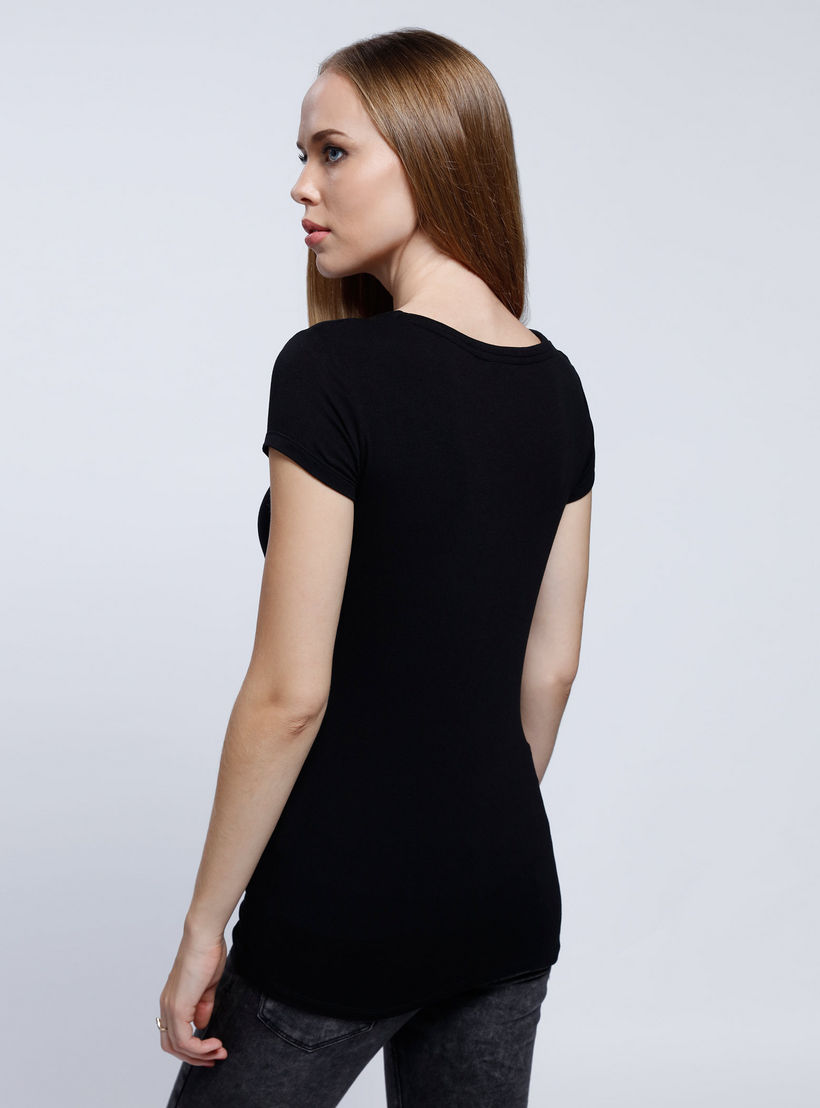 Printed T-Shirt with Round Neck and Short Sleeves-women-clothing-tshirts-image-2