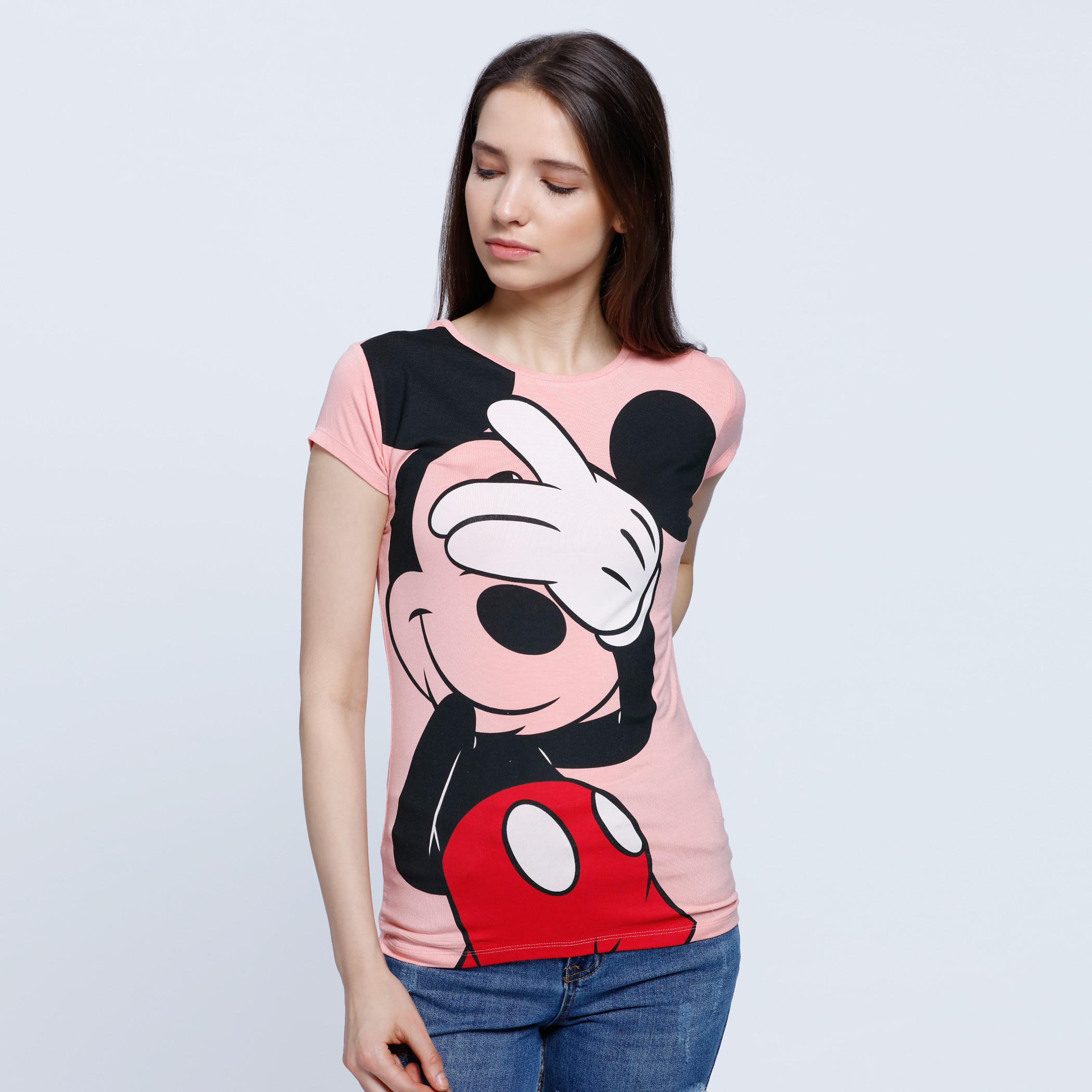 Mickey Mouse Printed Round Neck T-Shirt-women-clothing-tshirts-image-1