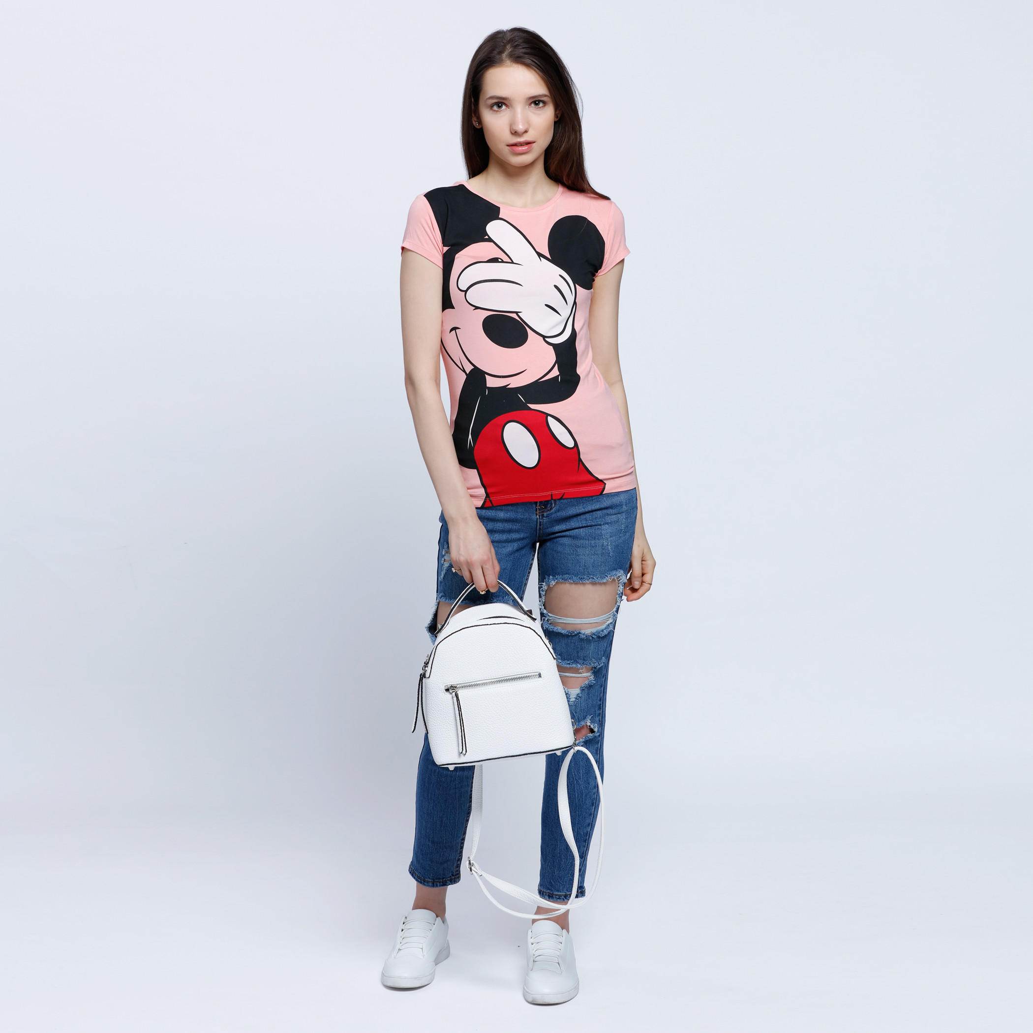 Mickey Mouse Printed Round Neck T-Shirt-women-clothing-tshirts-image-1