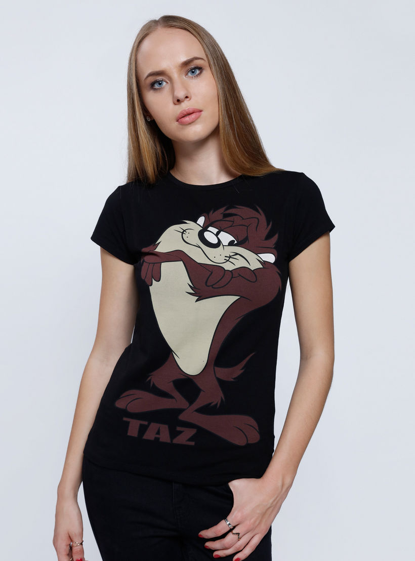 Printed T-Shirt with Round Neck and Short Sleeves-women-clothing-tshirts-image-1