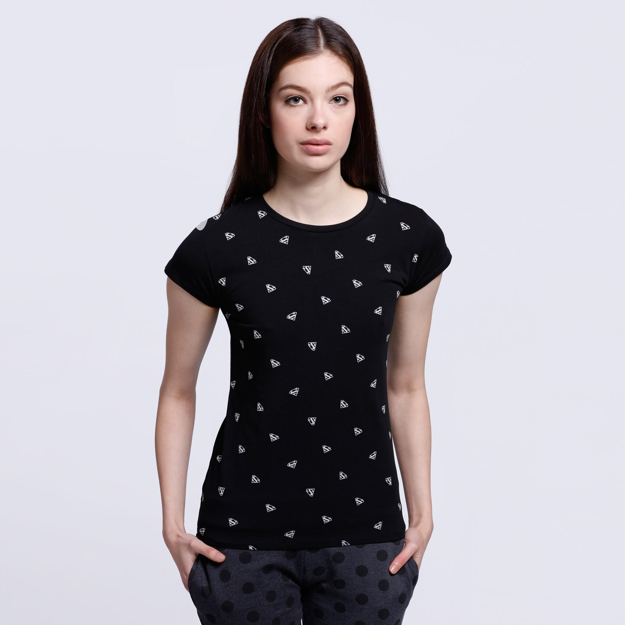Superman Print T-Shirt with Short Sleeves-women-clothing-tshirts-image-5