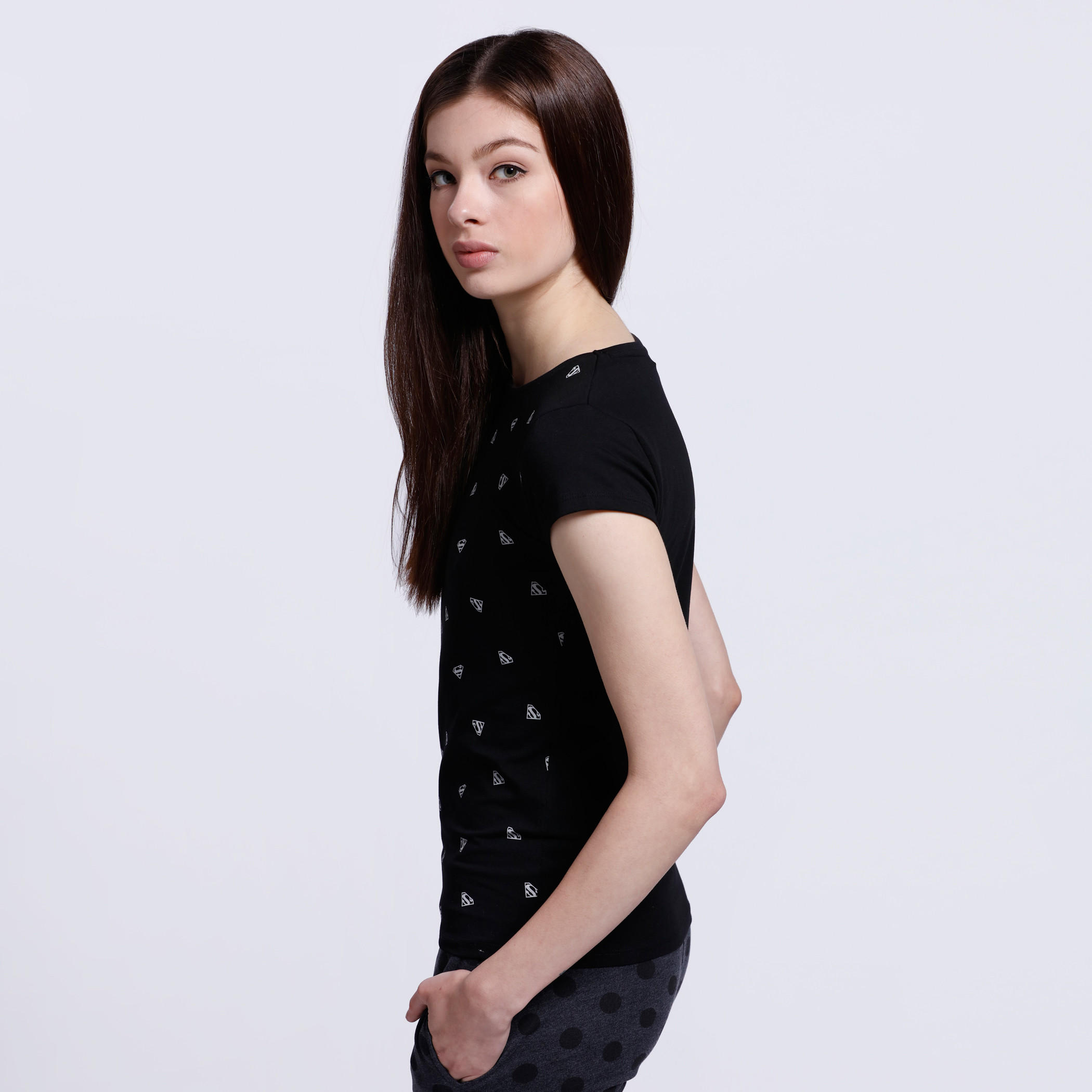 Superman Print T-Shirt with Short Sleeves-women-clothing-tshirts-image-3
