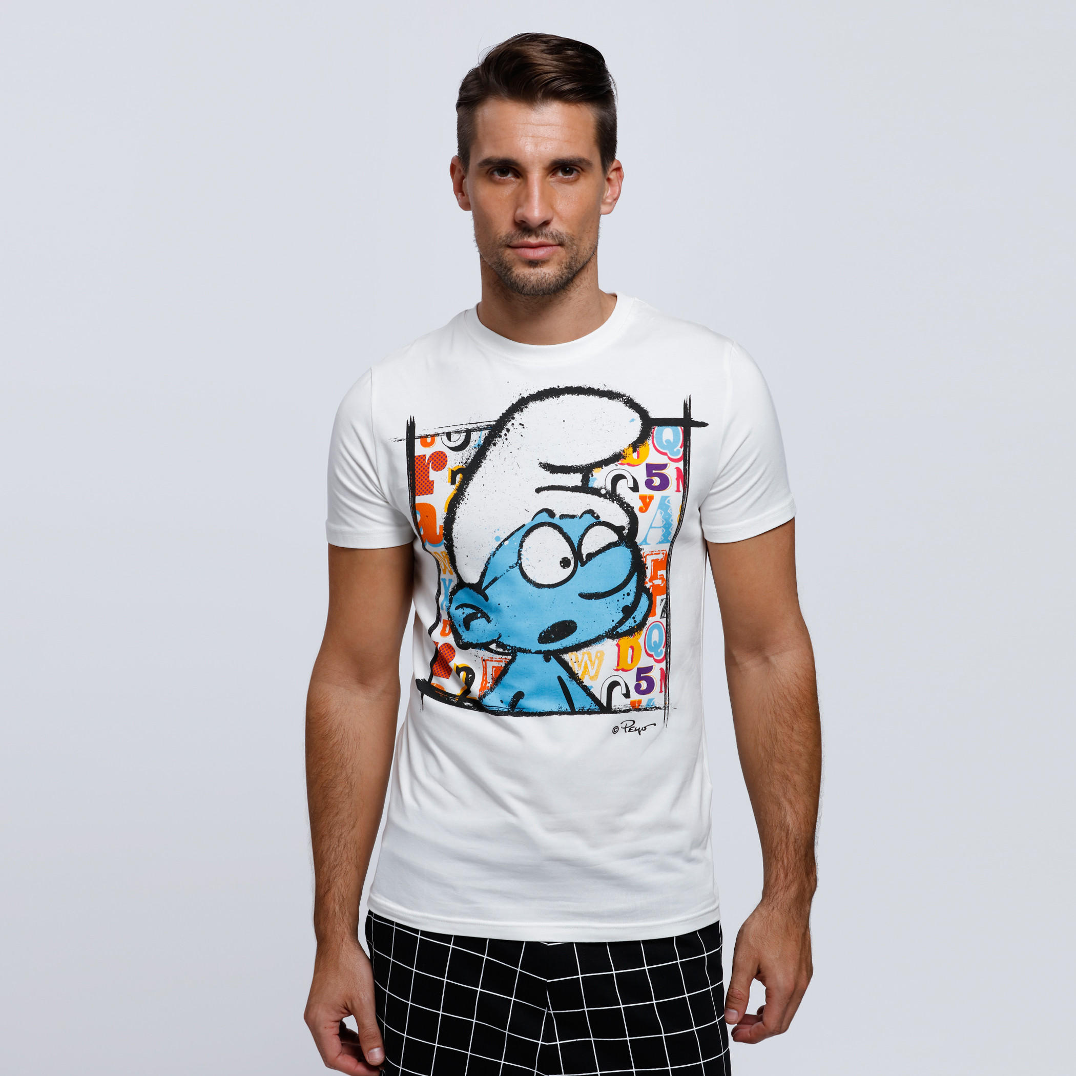 The Smurfs Printed Round Neck T-Shirt with Short Sleeves-men-clothing-tshirtsandpolos-tshirts-image-1