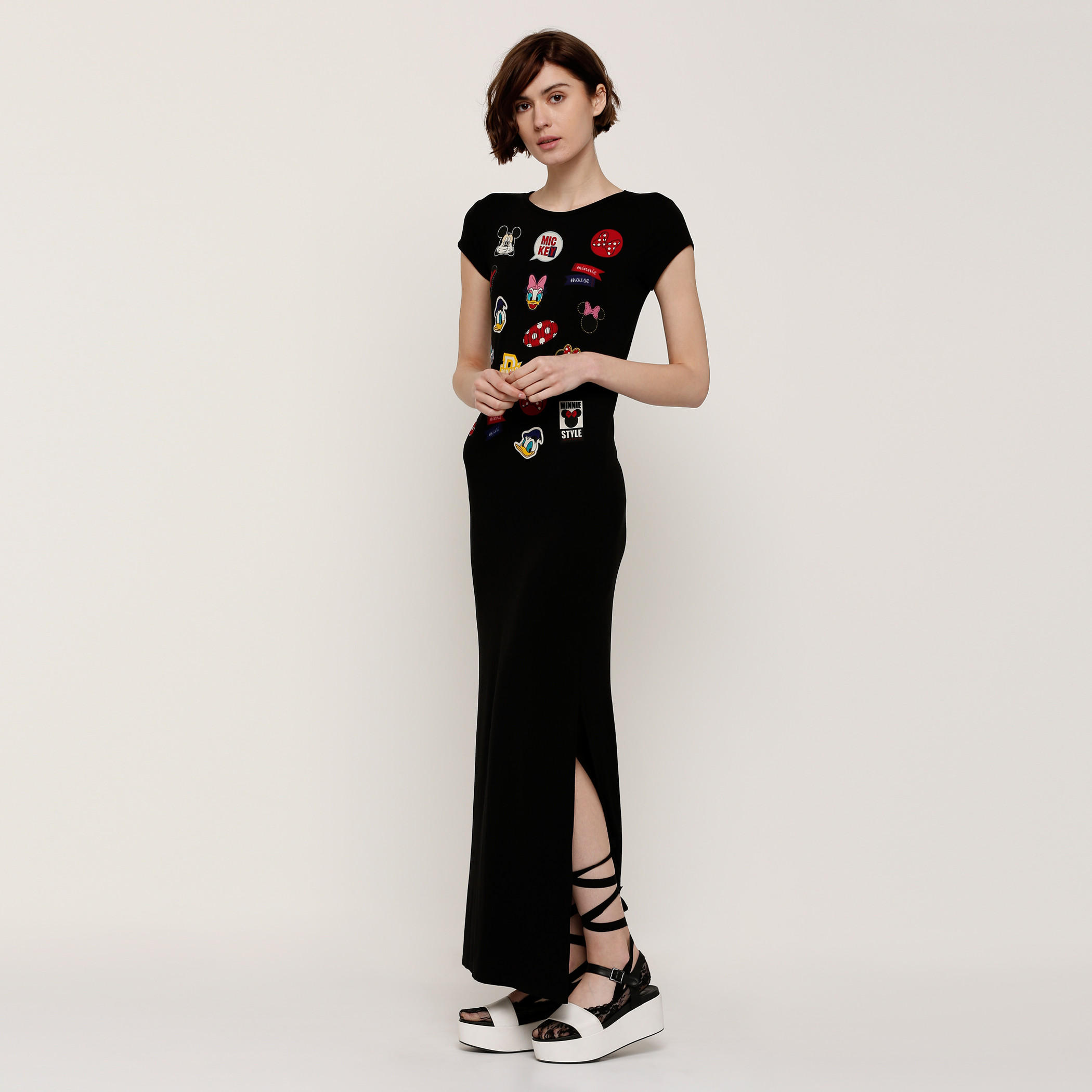 فستان طويل بياقة مستديرة وطبعات شخصيات ديزني-women-clothing-dresses-image-1