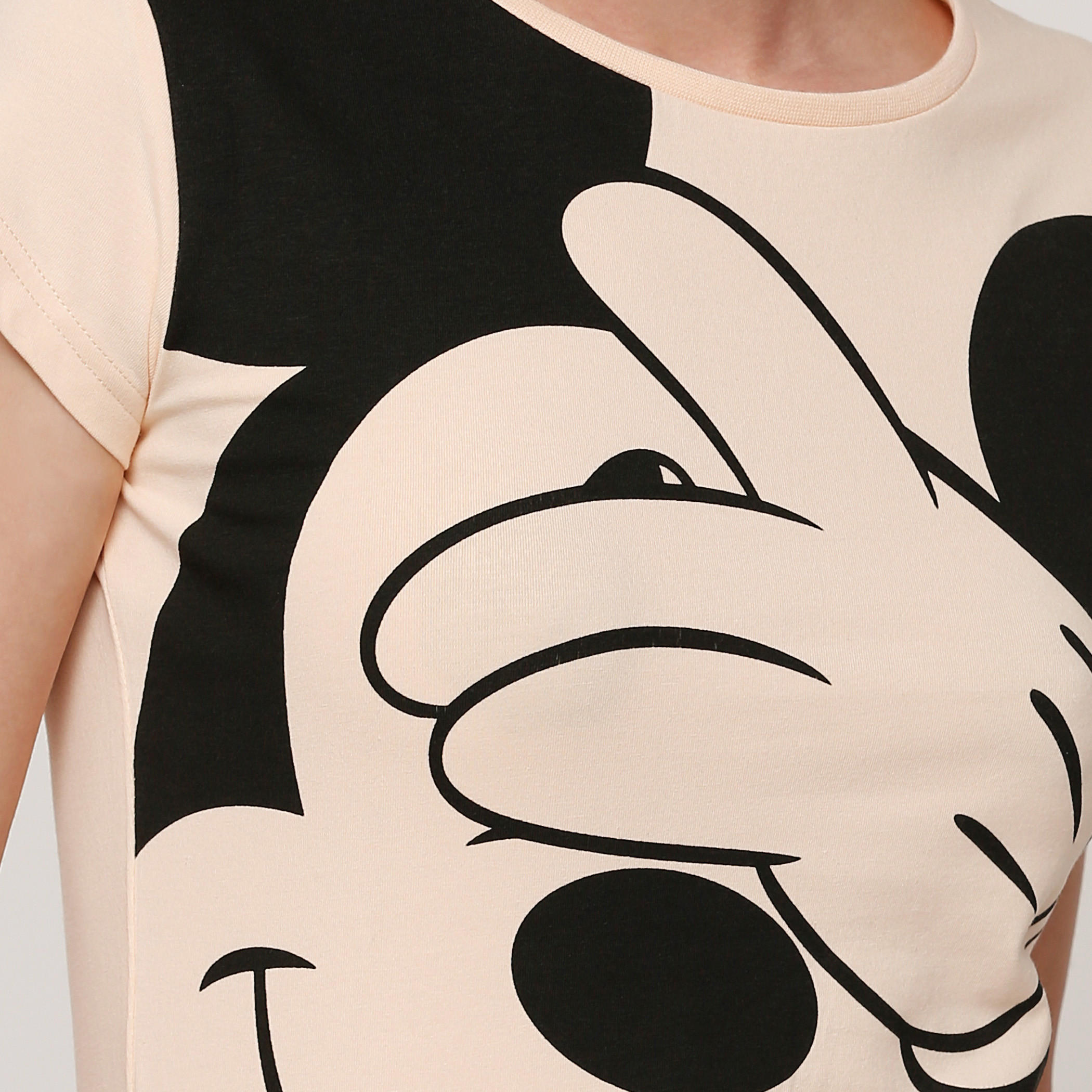 Mickey Mouse Printed Round Neck T-Shirt with Cap Sleeves-women-clothing-tshirts-image-4
