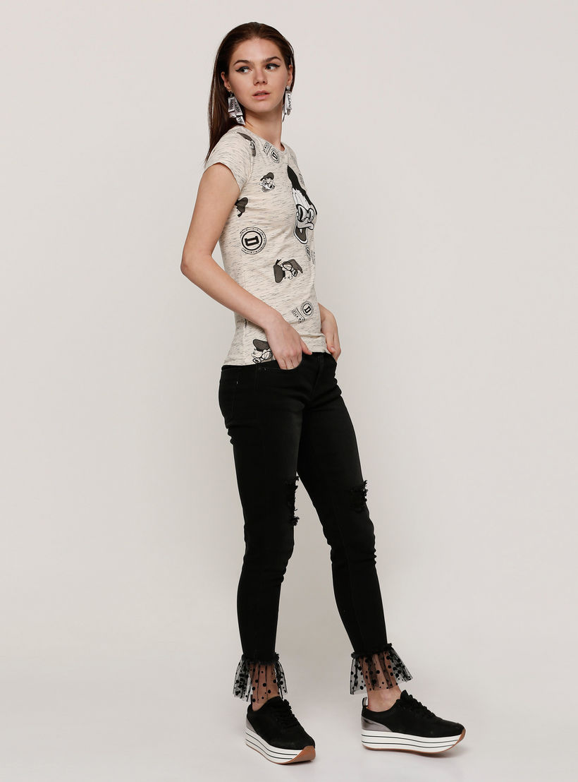 تيشيرت بأكمام كاب وياقة مستديرة وطبعات دونالد داك-women-clothing-tshirts-image-1