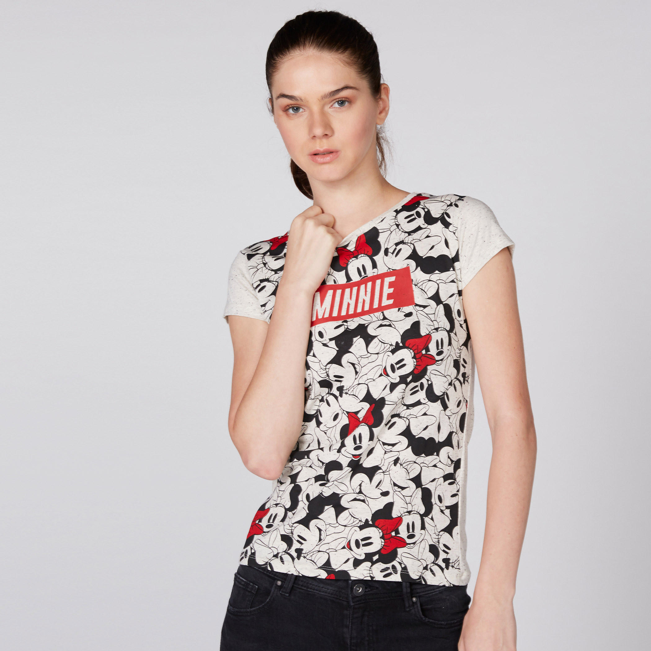 Minnie Mouse Printed T-Shirt with Round Neck and Cap Sleeves-women-clothing-tshirts-image-1