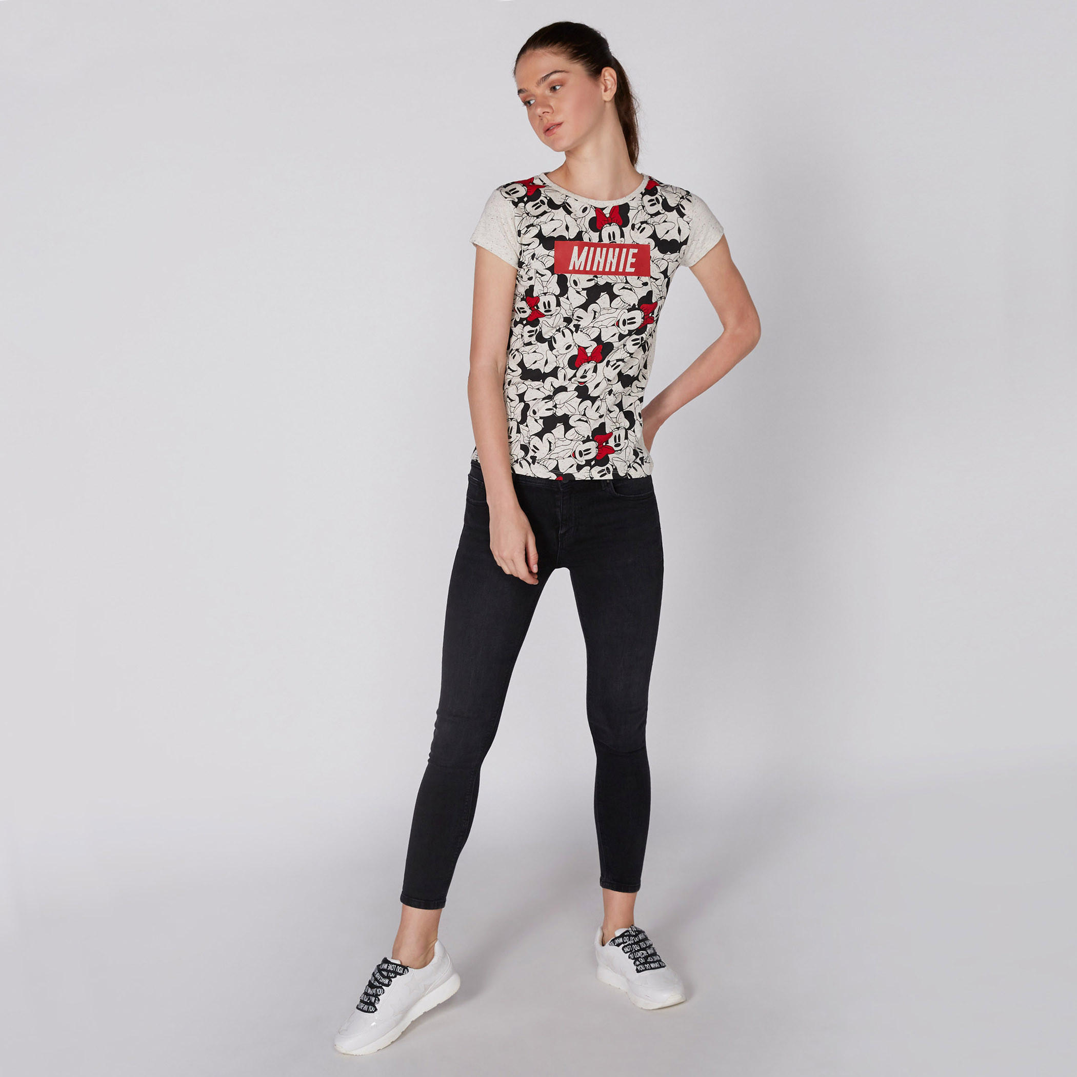 Minnie Mouse Printed T-Shirt with Round Neck and Cap Sleeves-women-clothing-tshirts-image-2
