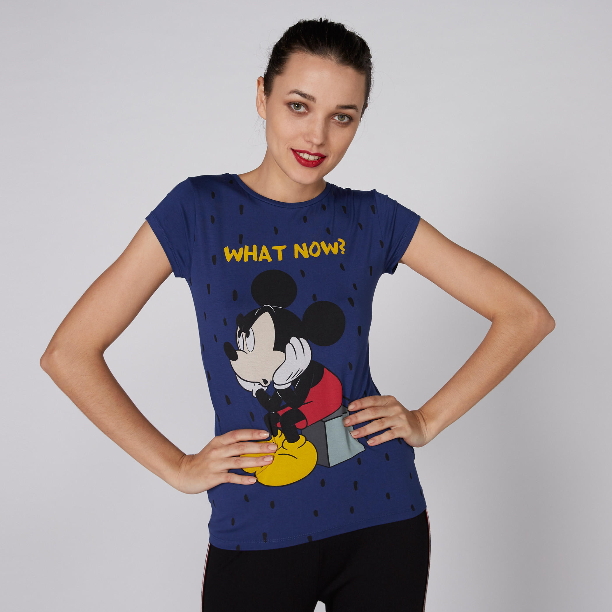 تيشيرت بأكمام كاب وياقة مستديرة بطبعات ميكي ماوس-women-clothing-tshirts-image-1