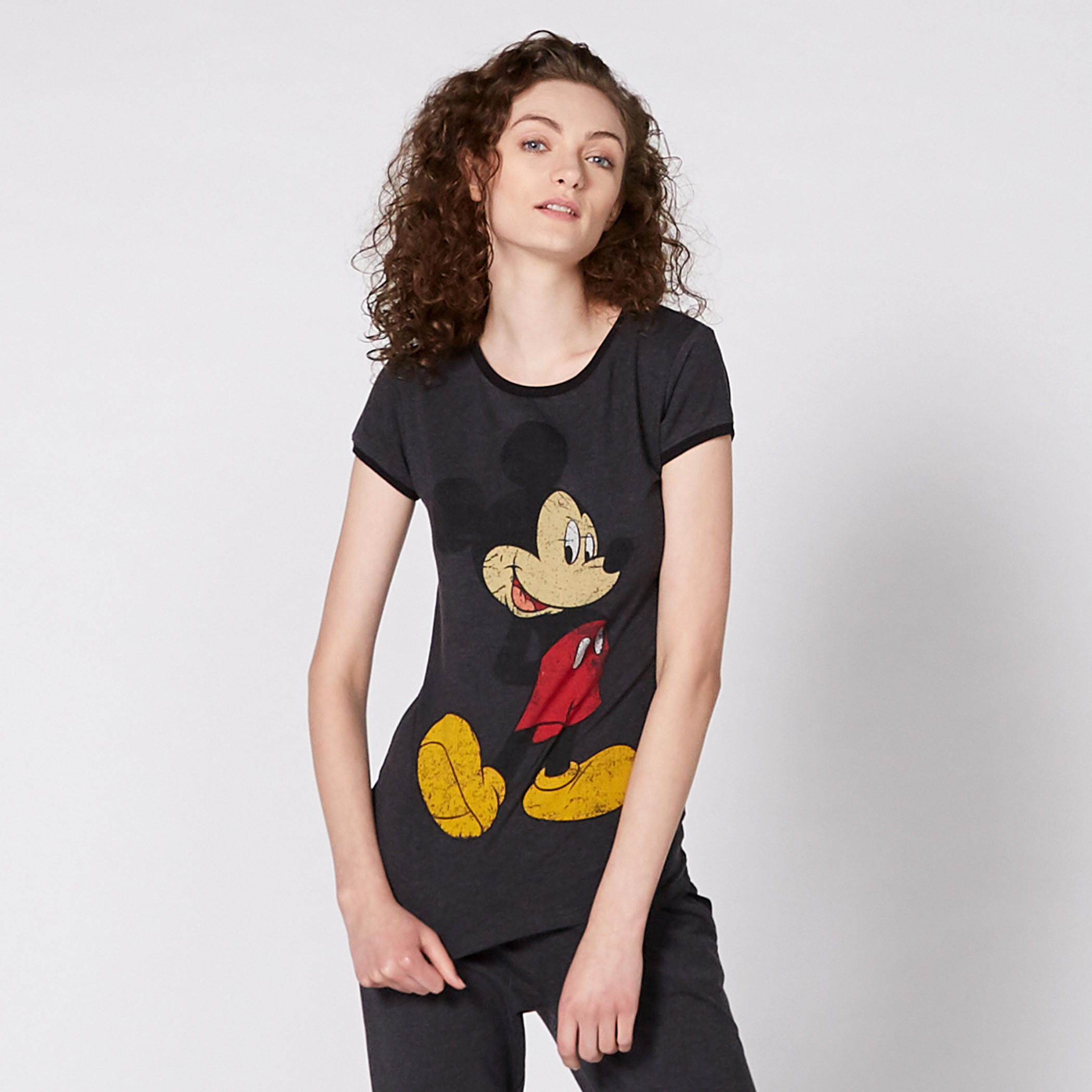 تيشيرت بأكمام كاب وياقة مستديرة بطبعات ميكي ماوس-women-clothing-tshirts-image-1