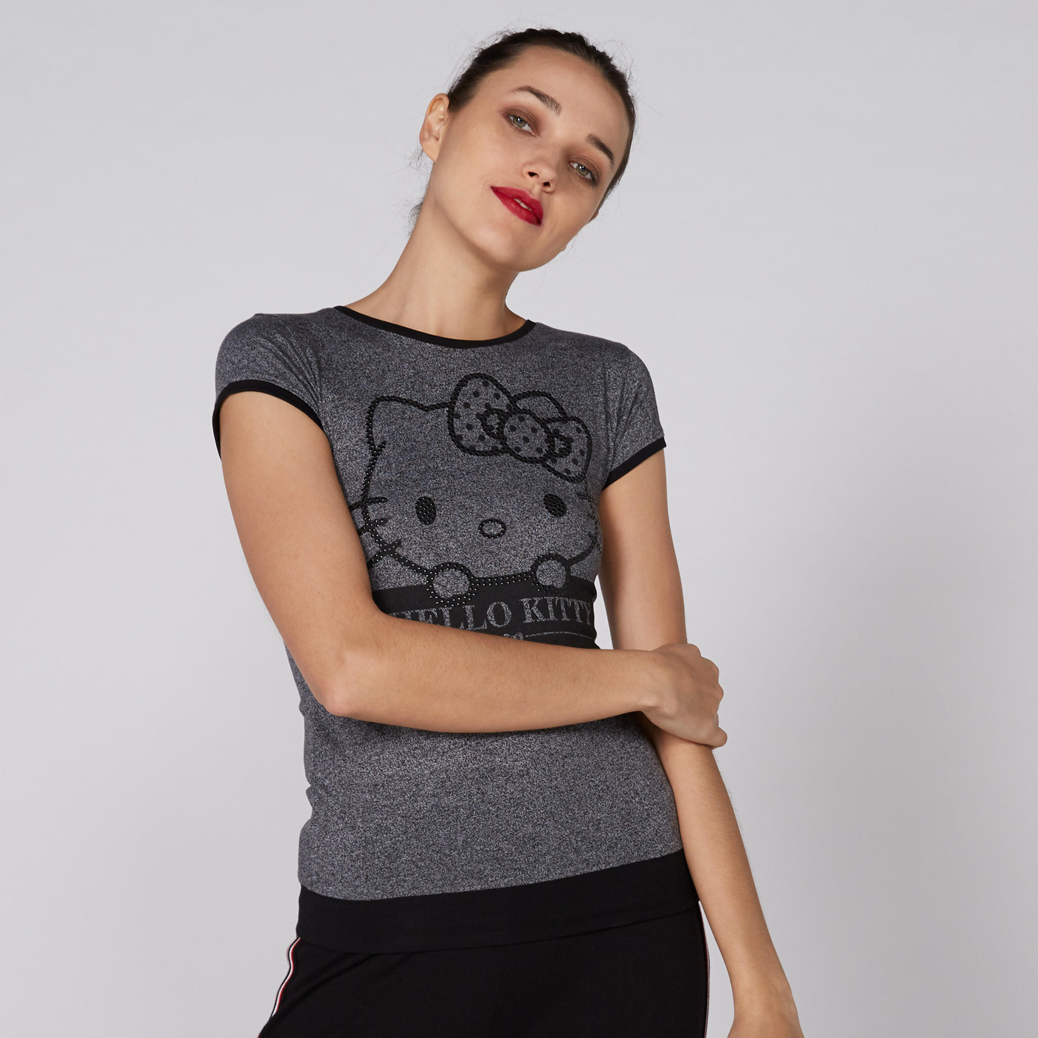 Hello Kitty Printed T-Shirt with Round Neck and Cap Sleeves-women-clothing-tshirts-image-1