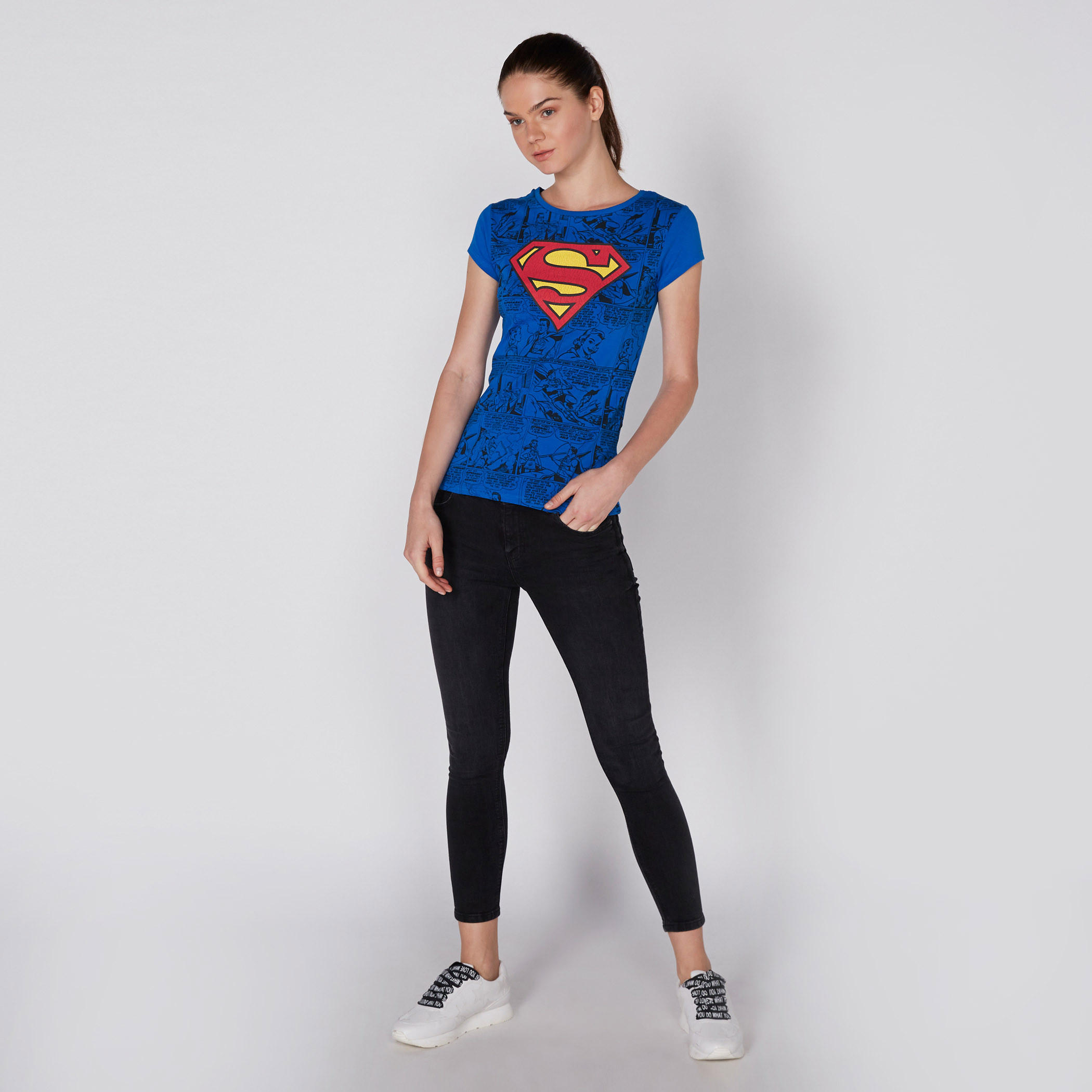 Superman Printed T-Shirt with Round Neck and Cap Sleeves-women-clothing-tshirts-image-2
