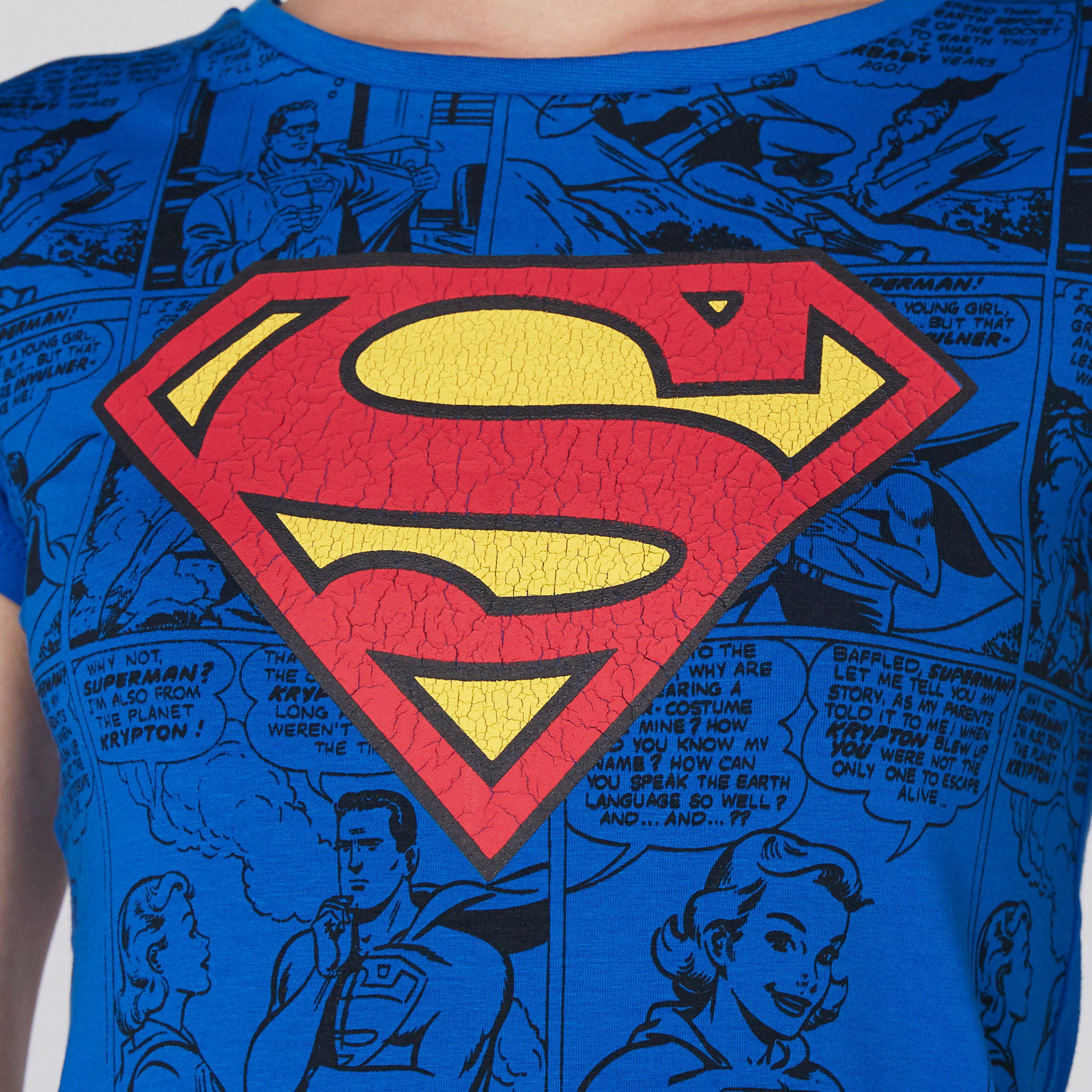 Superman Printed T-Shirt with Round Neck and Cap Sleeves-women-clothing-tshirts-image-3