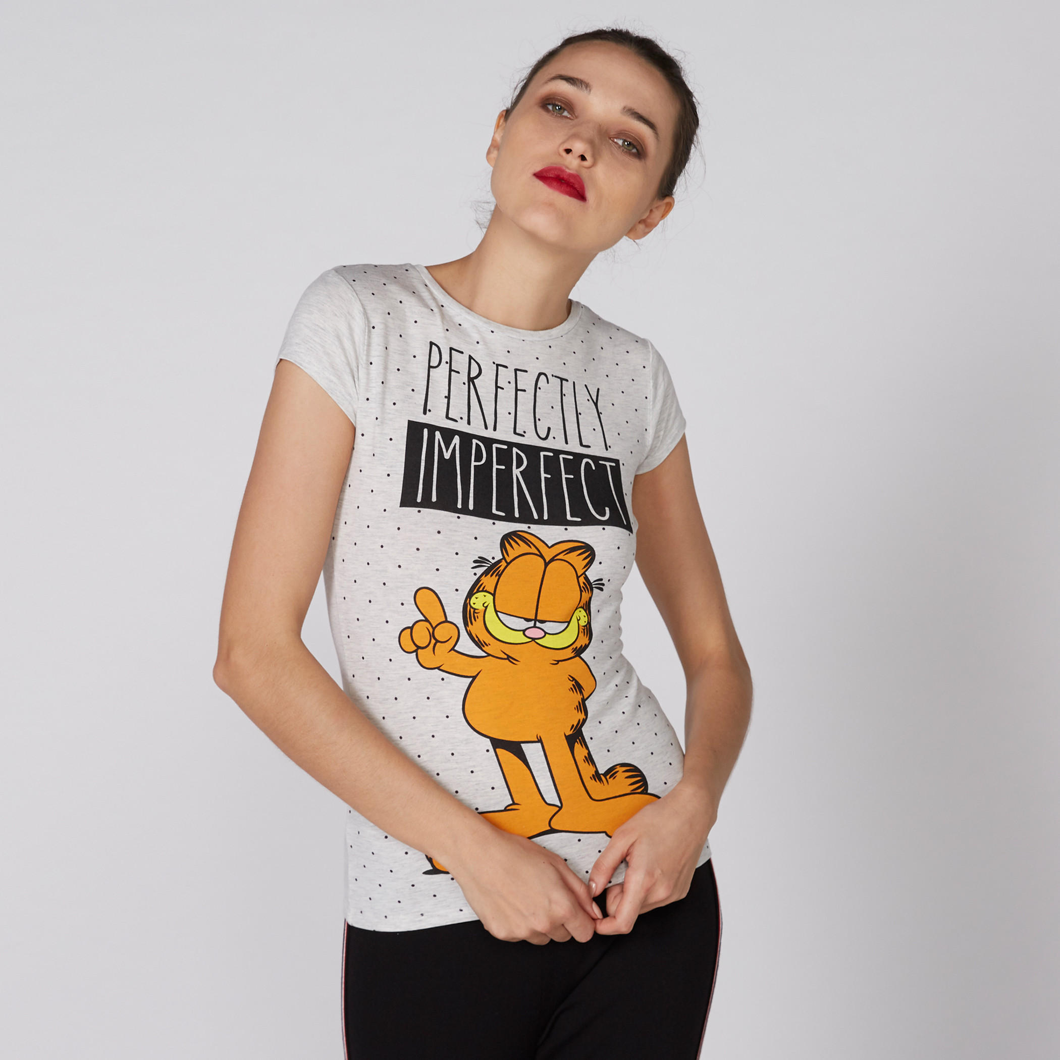Garfield Printed T-Shirt with Round Neck and Cap Sleeves-women-clothing-tshirts-image-1