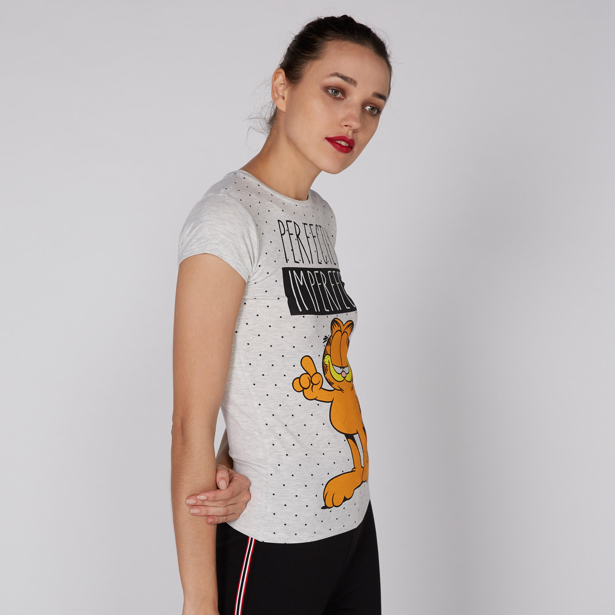 Garfield Printed T-Shirt with Round Neck and Cap Sleeves-women-clothing-tshirts-image-3
