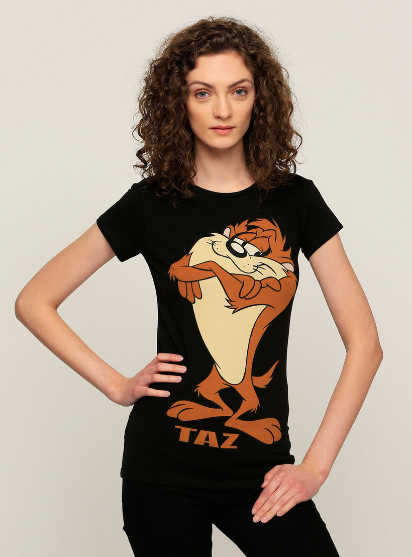 Tasmanian Devil Printed Round Neck T-Shirt with Short Sleeves-women-clothing-tshirts-image-1