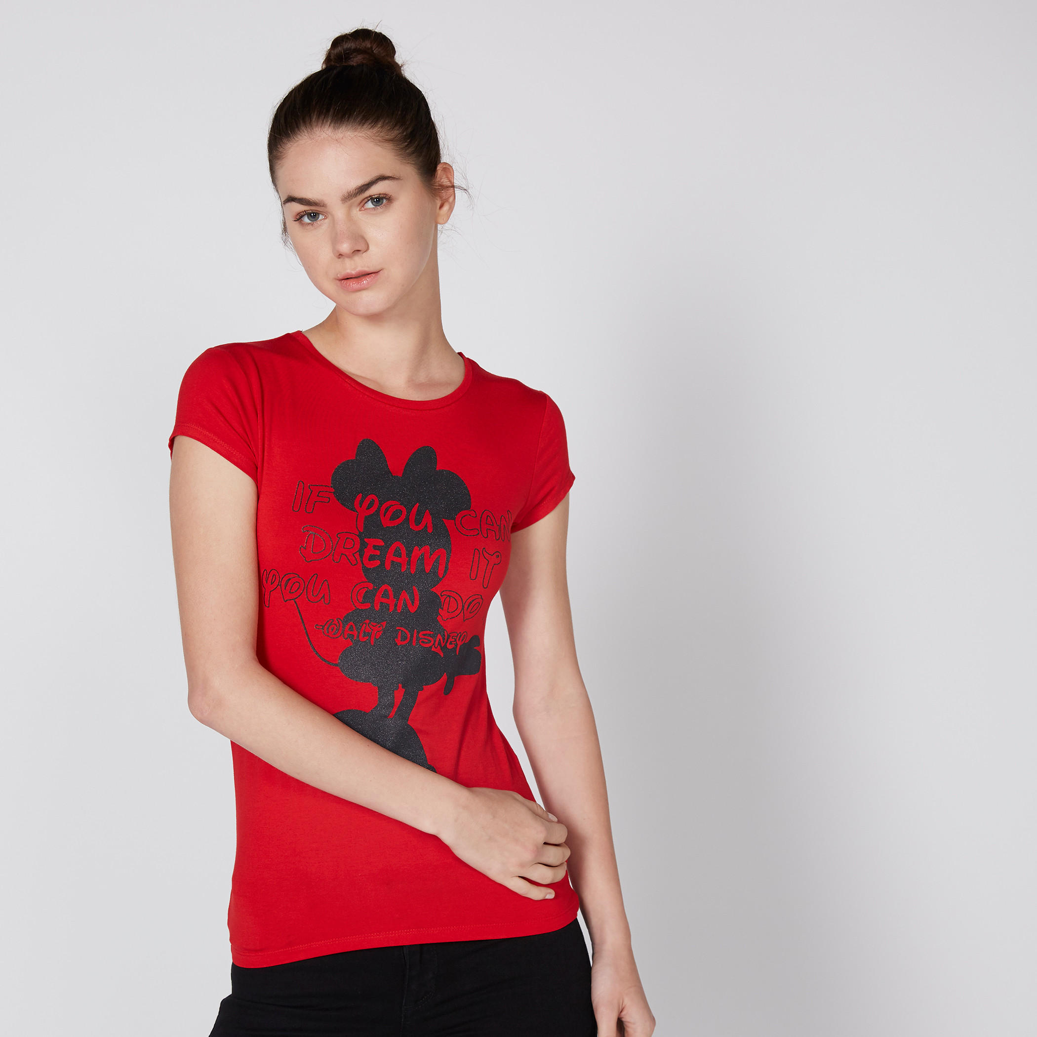 Minnie Mouse Printed T-Shirt with Round Neck and Short Sleeves-women-clothing-tshirts-image-2