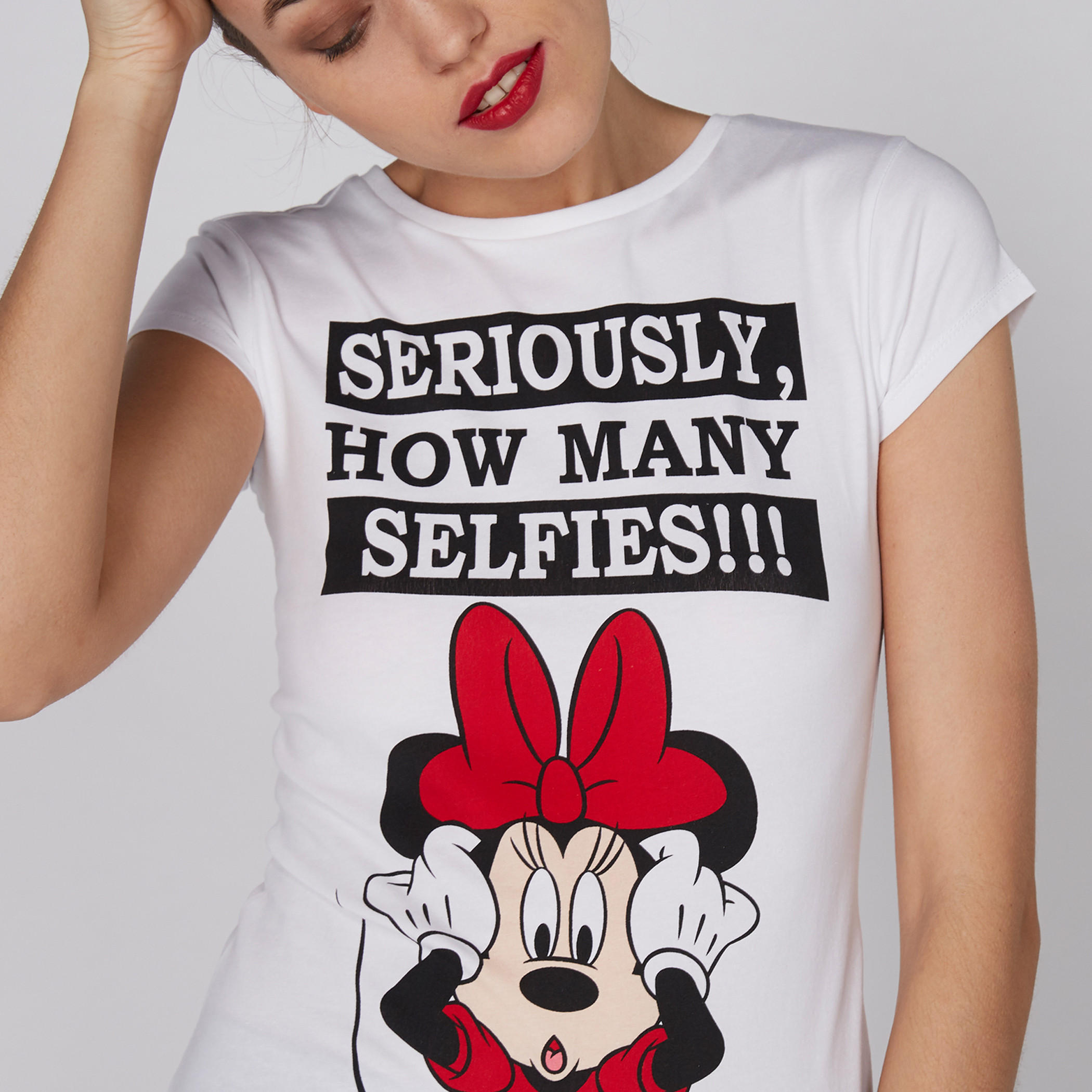 Minnie Mouse Printed T-Shirt with Round Neck and Cap Sleeves-women-clothing-tshirts-image-2