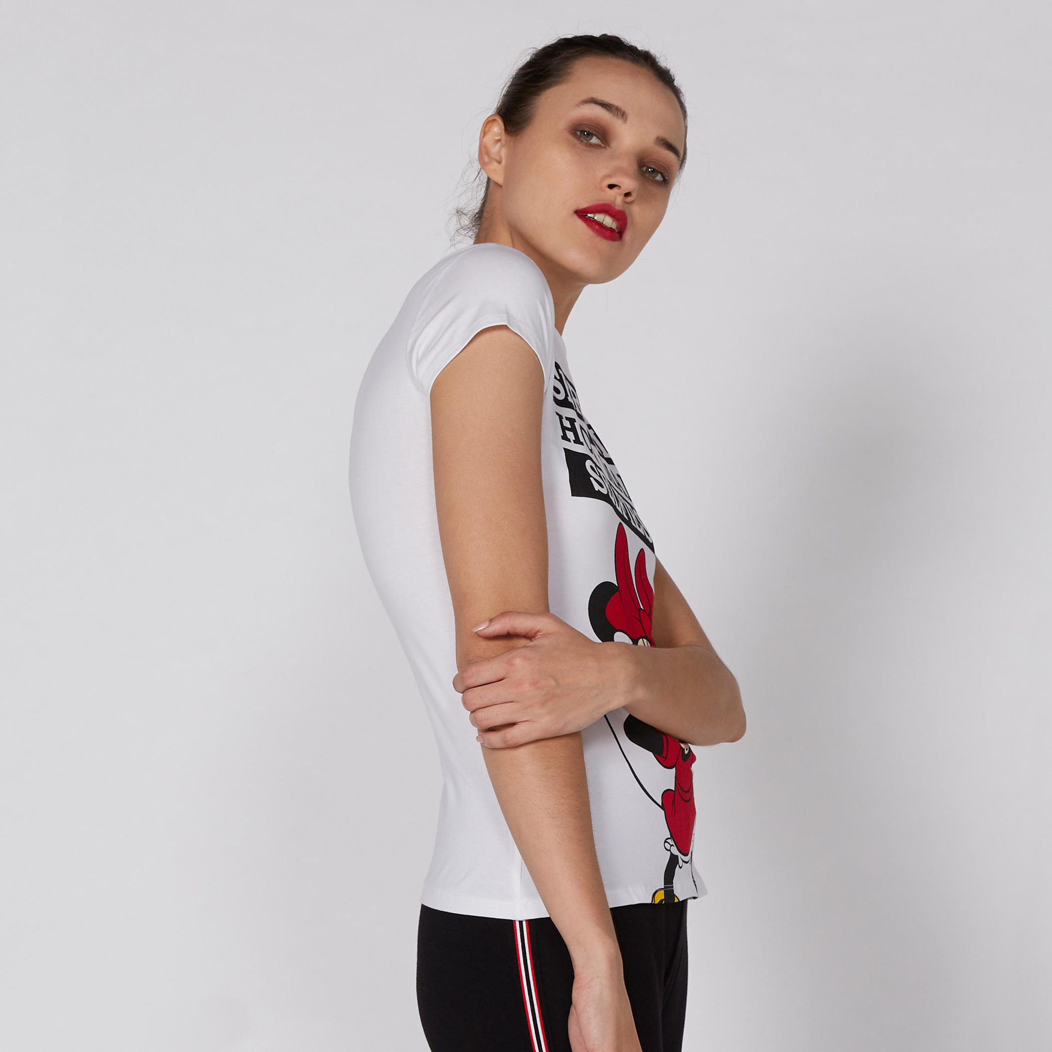 Minnie Mouse Printed T-Shirt with Round Neck and Cap Sleeves-women-clothing-tshirts-image-3