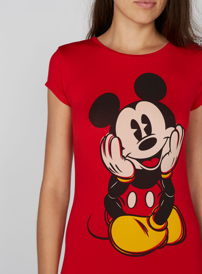 فستان طويل بياقة مستديرة وأكمام كاب وطبعات ميكي ماوس-women-clothing-dresses-image-2