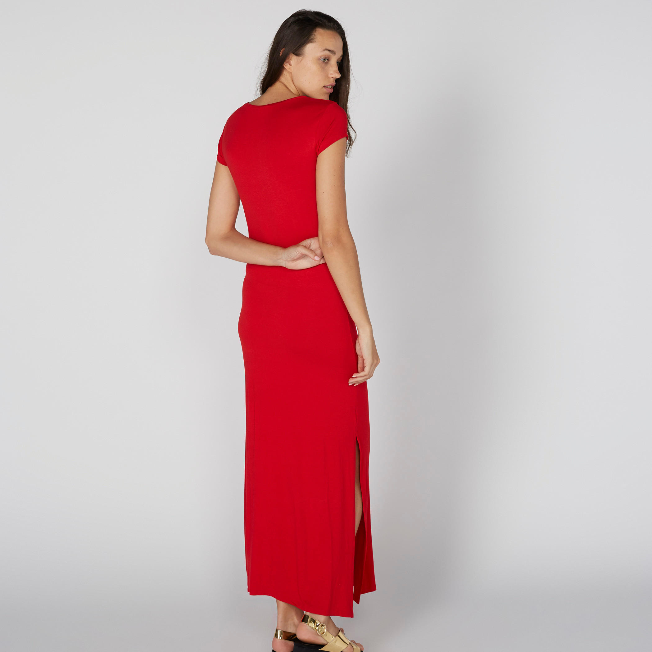 فستان طويل بياقة مستديرة وأكمام كاب وطبعات ميكي ماوس-women-clothing-dresses-image-3