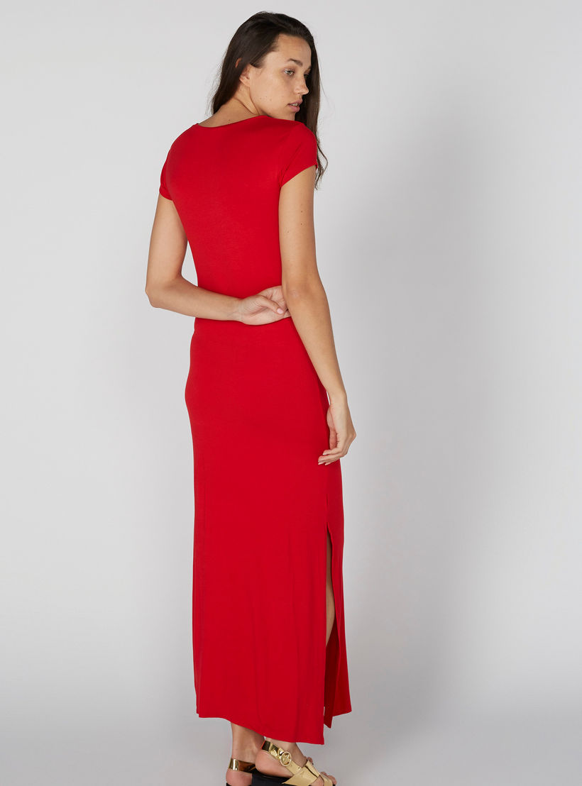 فستان طويل بياقة مستديرة وأكمام كاب وطبعات ميكي ماوس-women-clothing-dresses-image-3