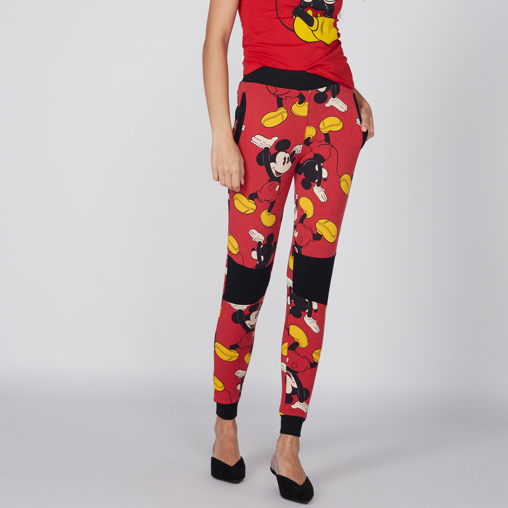بنطال رياضي طويل بخصر مطّاطي وطبعات ميكي ماوس-women-clothing-bottoms-joggers-image-1