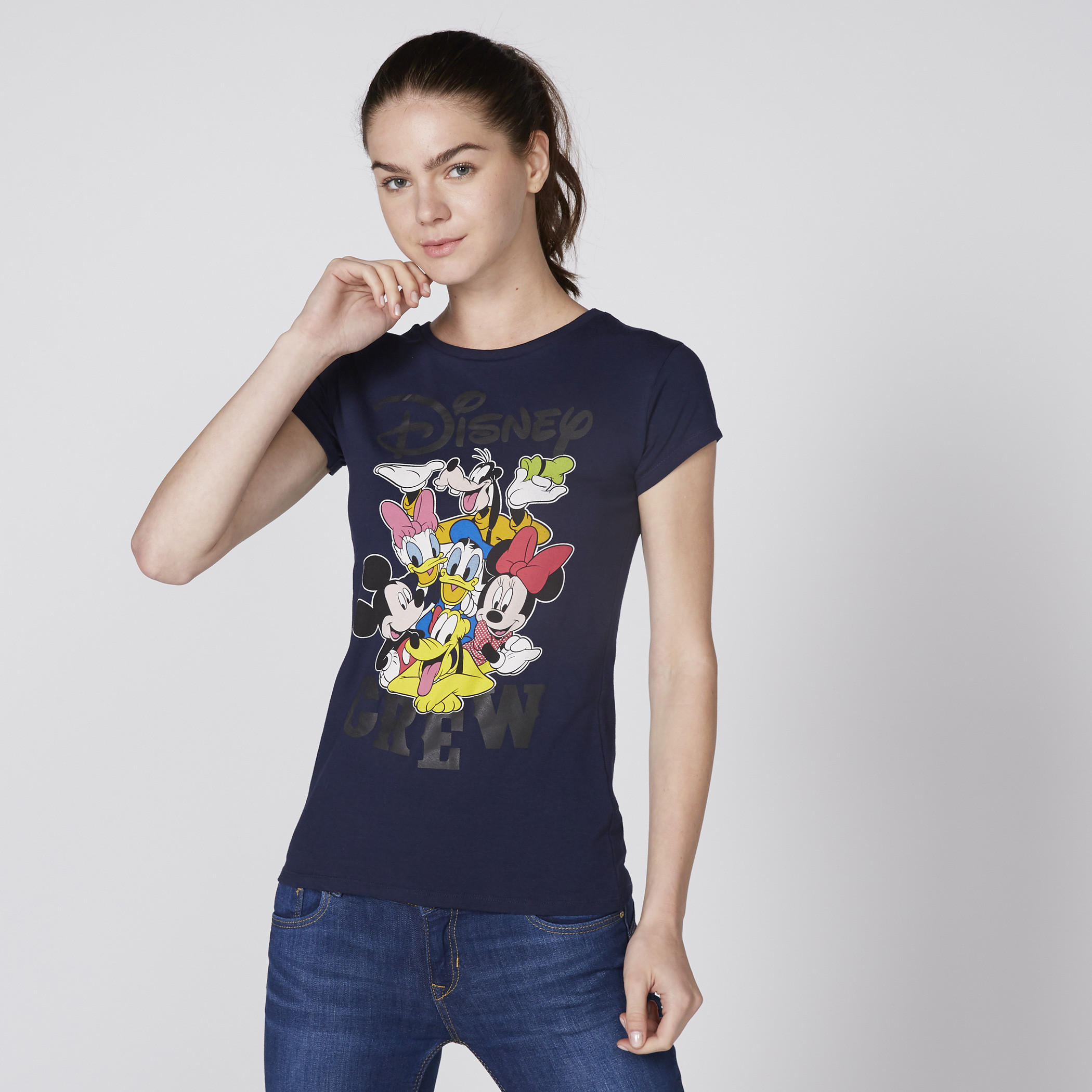 تيشيرت بياقة مستديرة وأكمام كاب وطبعات ديزني راوند-women-clothing-tshirts-image-2
