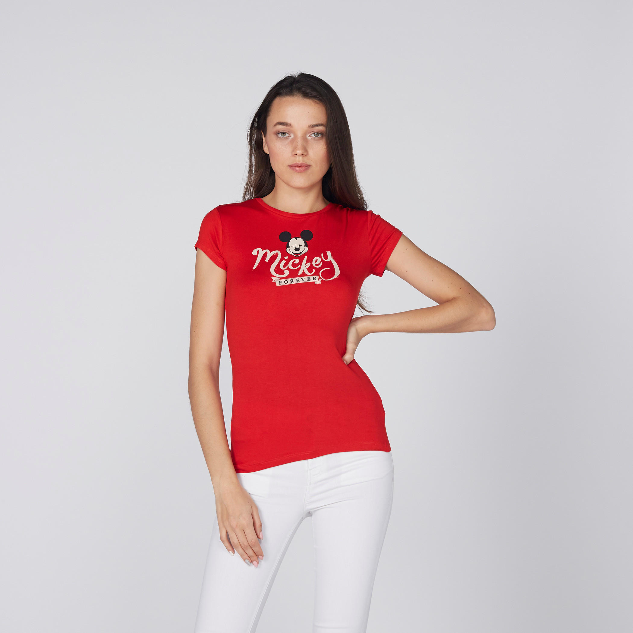 تيشيرت بأكمام قصيرة وياقة مستديرة وطبعات ميكي ماوس-women-clothing-tshirts-image-2