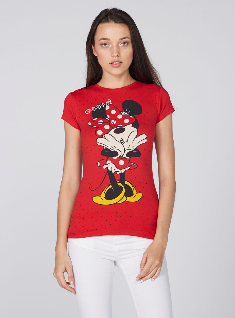 Minnie Mouse Print T-Shirt with Cap Sleeves-women-clothing-tshirts-image-1