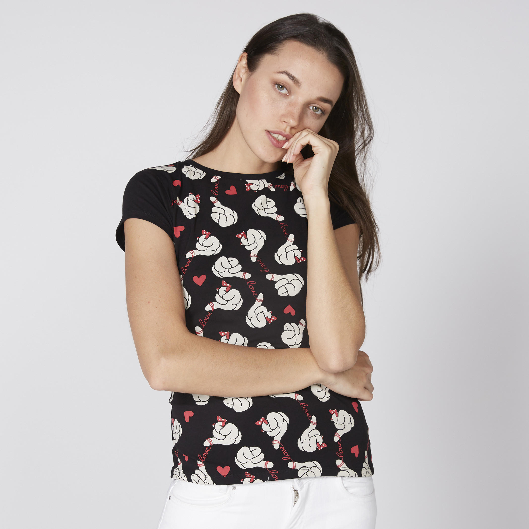 تيشيرت بياقة مستديرة وطبعات ميكي ماوس وميني ماوس-women-clothing-tshirts-image-1