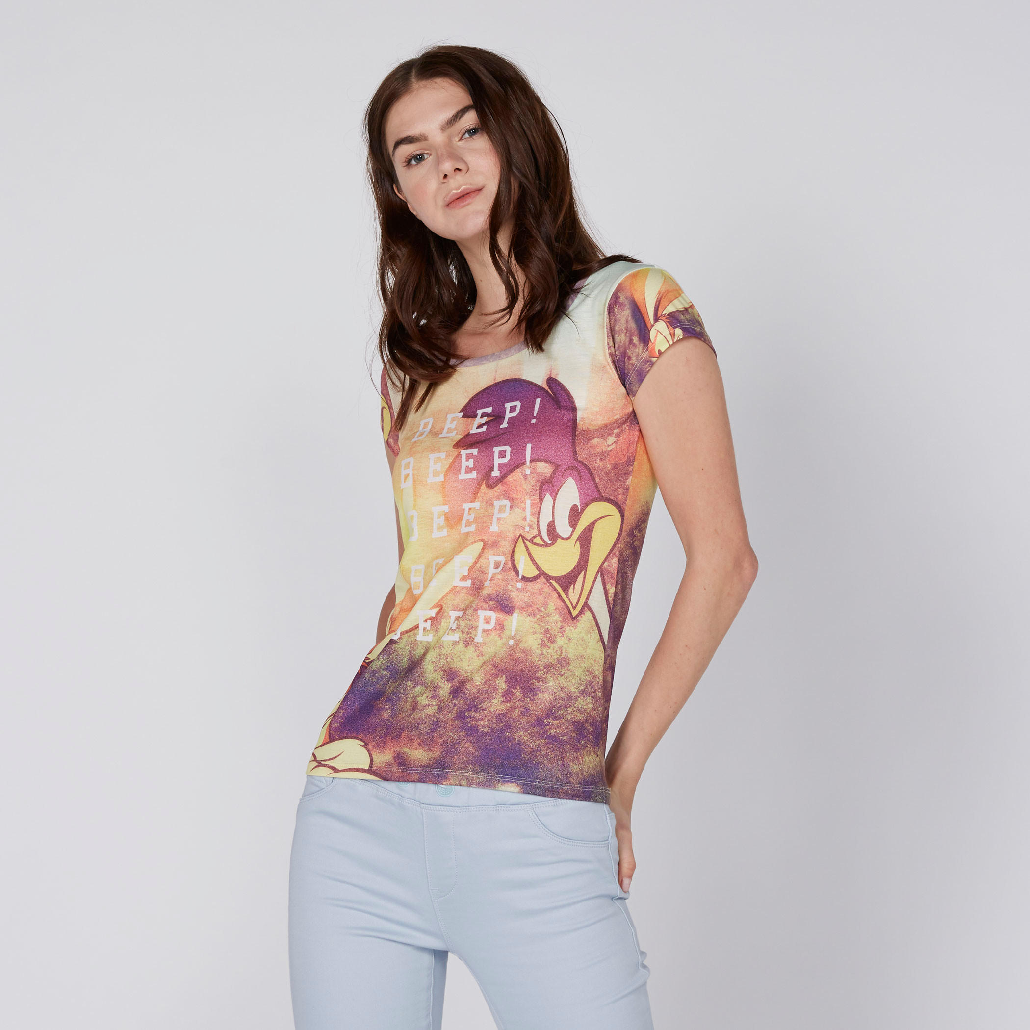 تيشيرت بأكمام كاب وطبعات رود رانر-women-clothing-tshirts-image-1