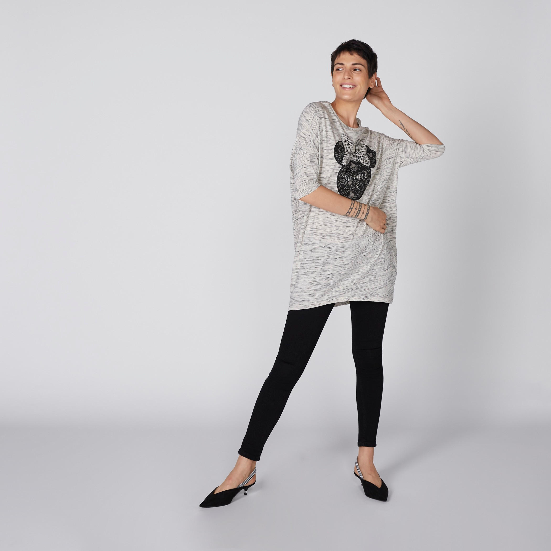 تونيك بياقة مستديرة وأكمام قصيرة وتزيينات ميني ماوس-women-clothing-shirtsandblouses-blouses-image-4