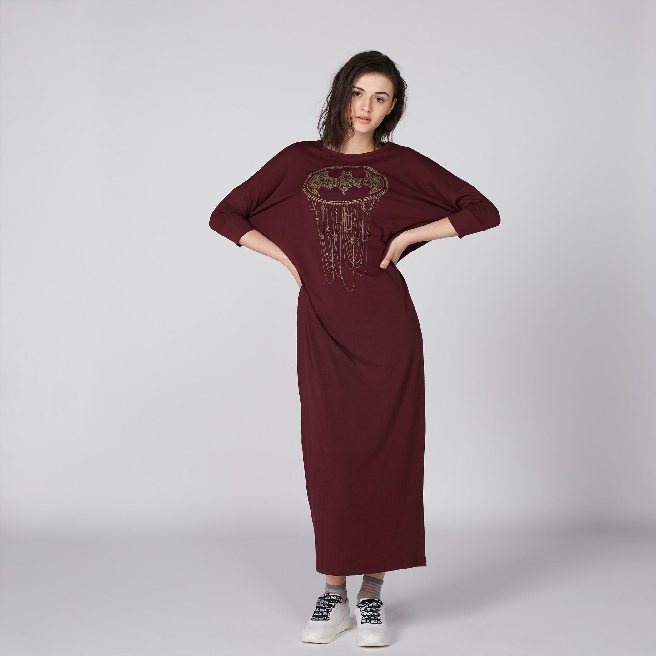 فستان طويل بأكمام 3/4 وطبعات باتمان-women-clothing-dresses-image-2