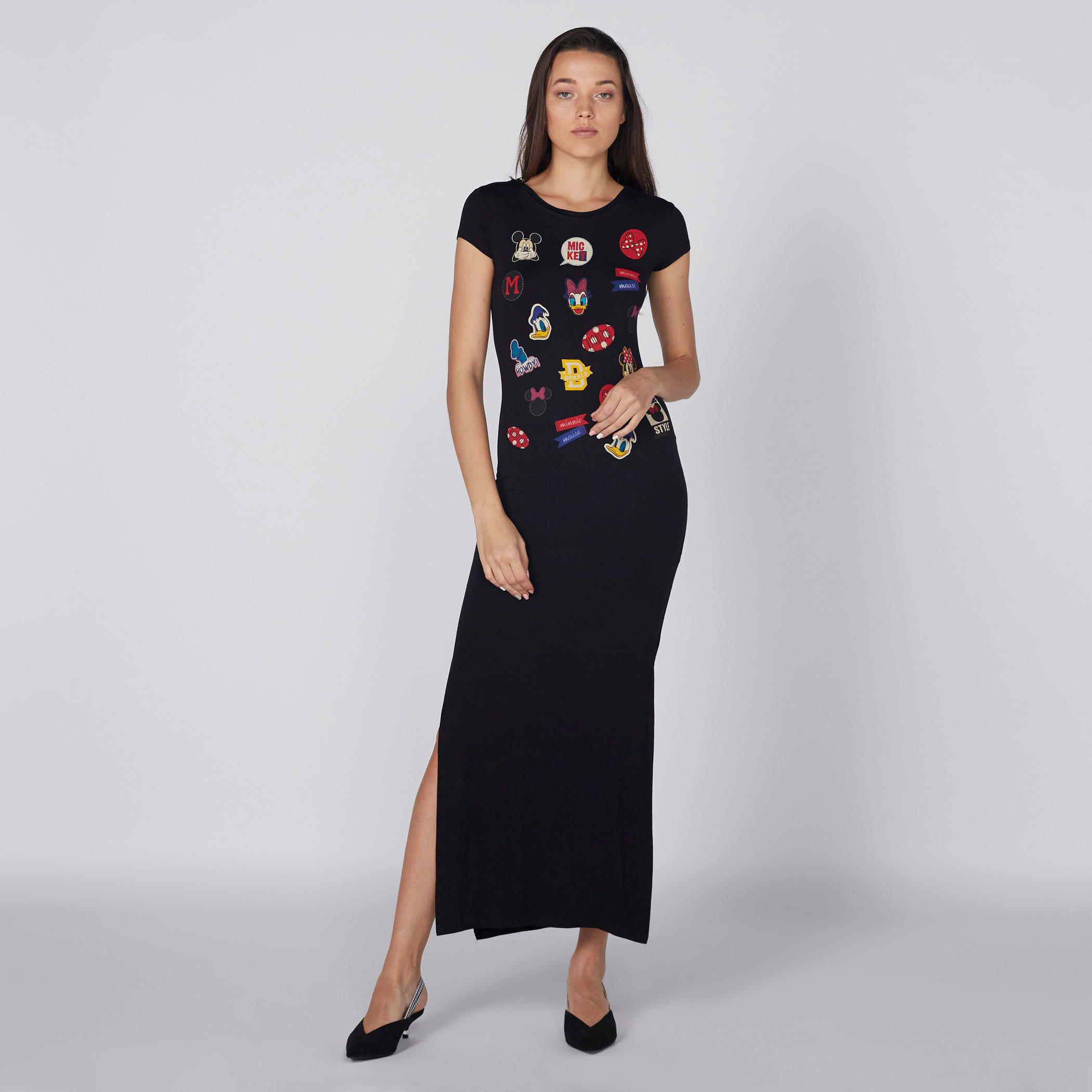 فستان بياقة مستديرة وأكمام كاب وطبعات شخصيات ديزني-women-clothing-dresses-image-1