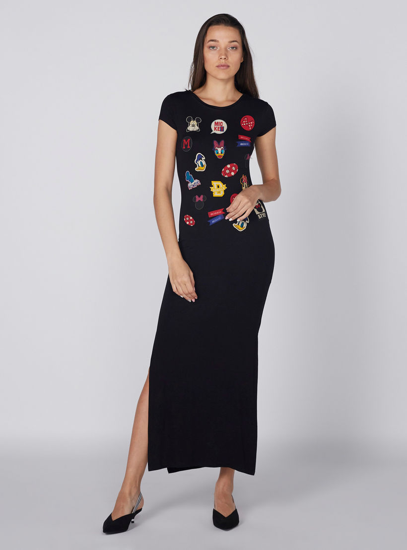 فستان بياقة مستديرة وأكمام كاب وطبعات شخصيات ديزني-women-clothing-dresses-image-1