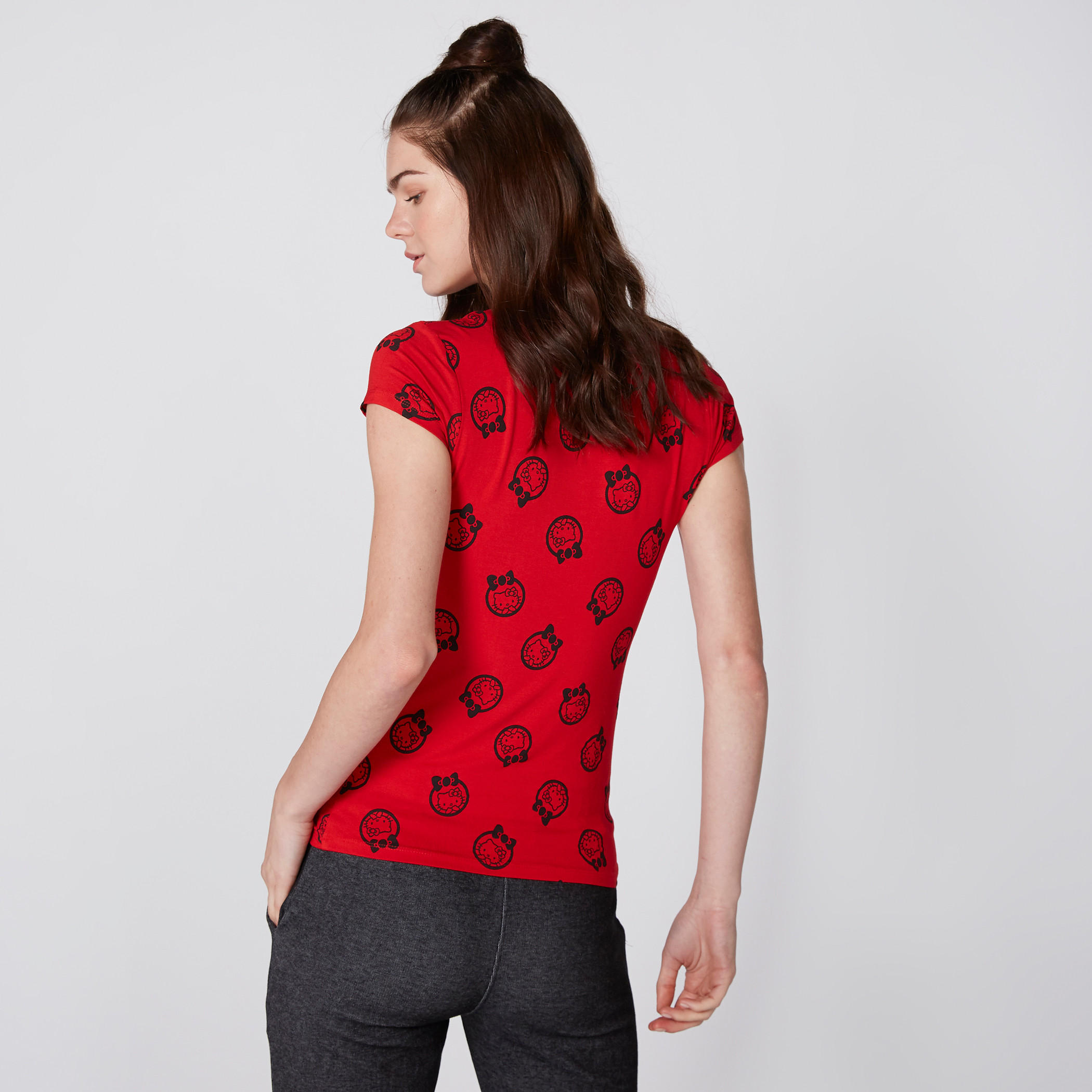 تيشيرت بياقة مستديرة وأكمام كاب وطبعات هالو كيتي-women-clothing-tshirts-image-2