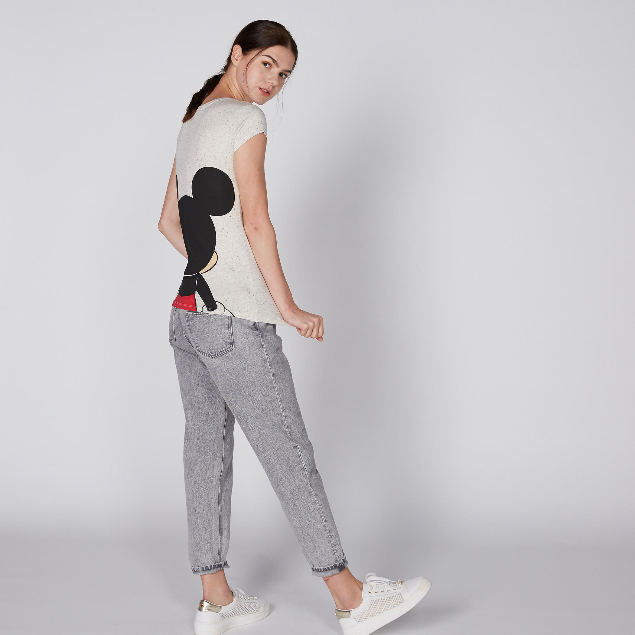 Mickey Mouse Printed Cap Sleeves T-Shirt with Round Neck-women-clothing-tshirts-image-1