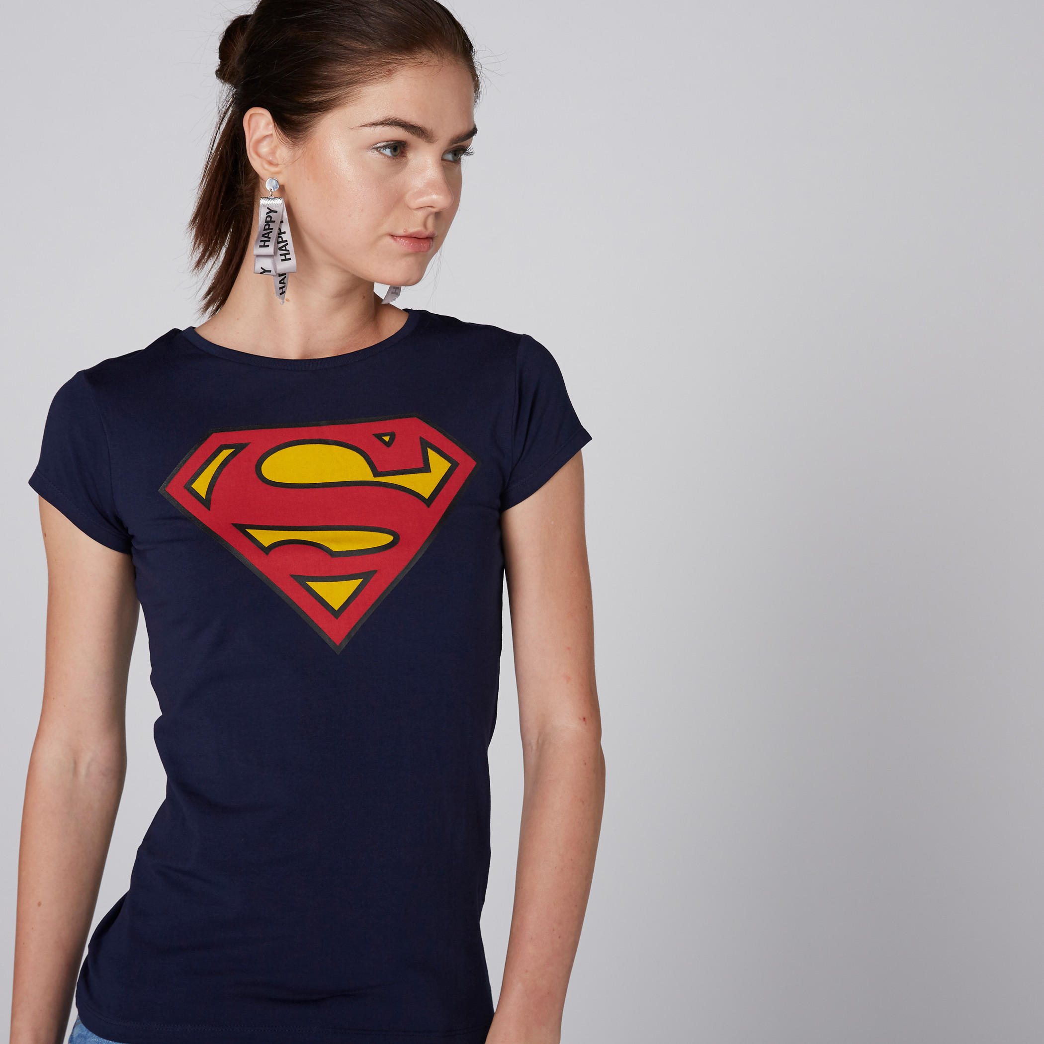 تيشيرت بياقة مستديرة وأكمام كاب وطبعات سوبرمان-women-clothing-tshirts-image-1