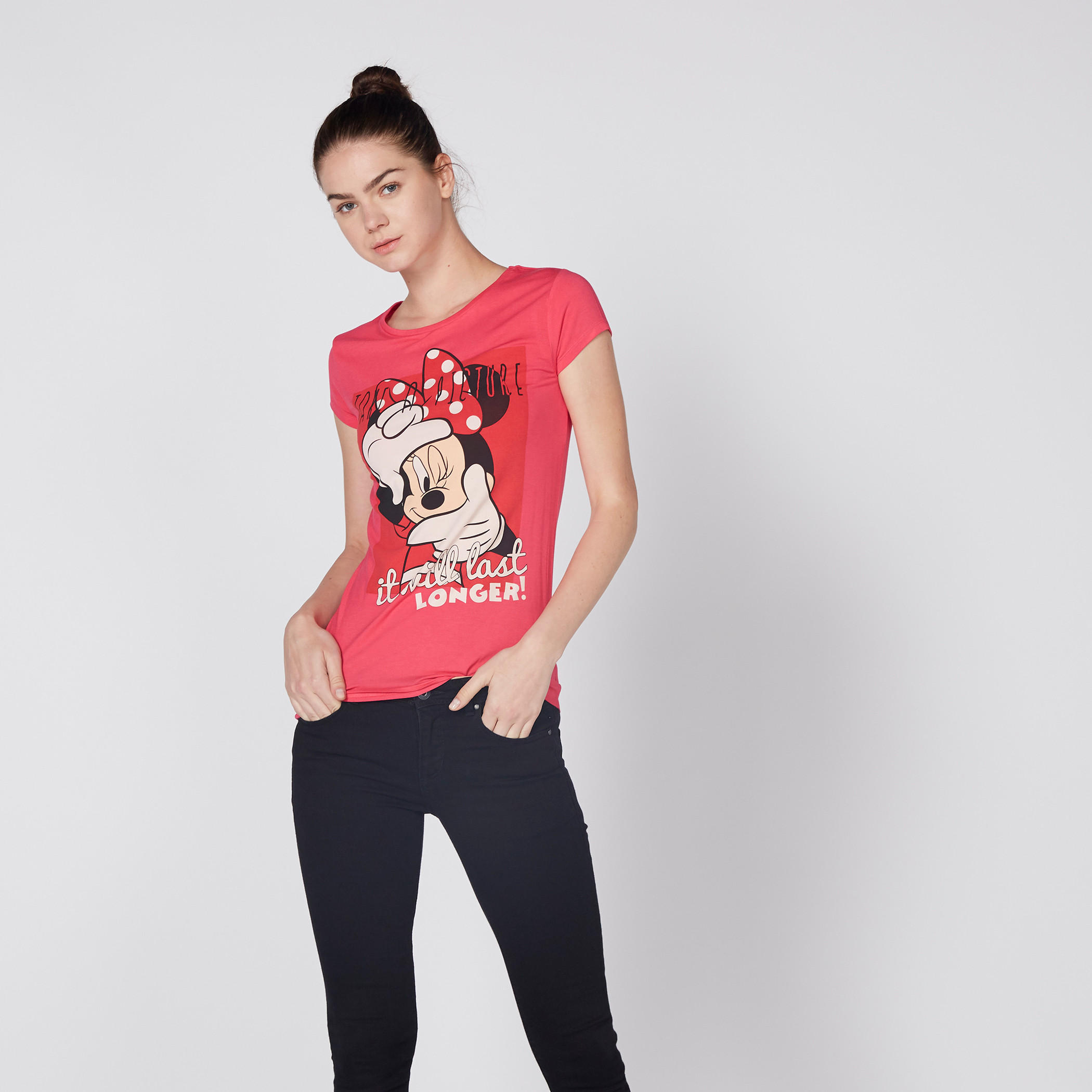 تيشيرت بياقة مستديرة وأكمام كاب وطبعات ميني ماوس-women-clothing-tshirts-image-1