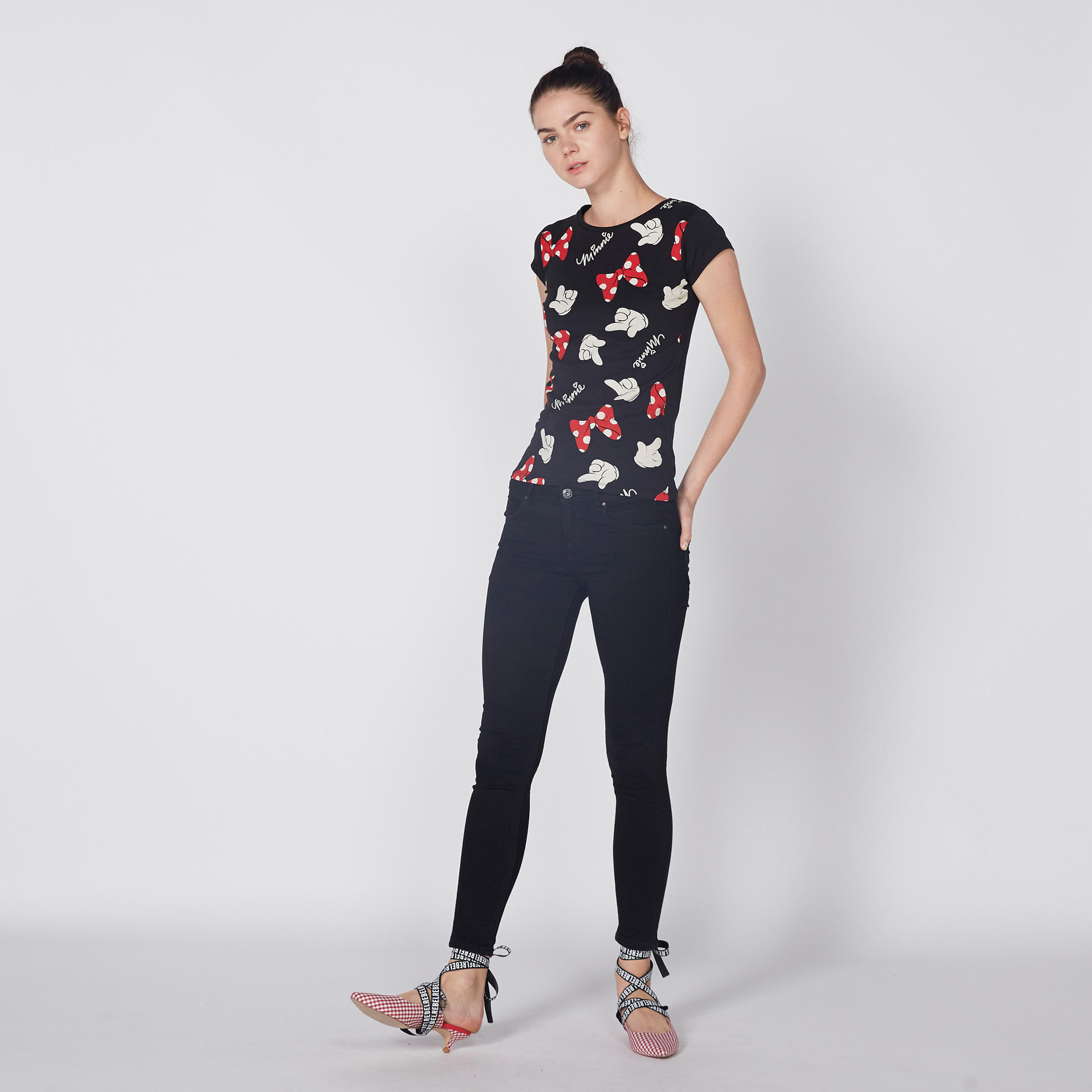Minnie Mouse Printed T-Shirt with Round Neck and Cap Sleeves-women-clothing-tshirts-image-1