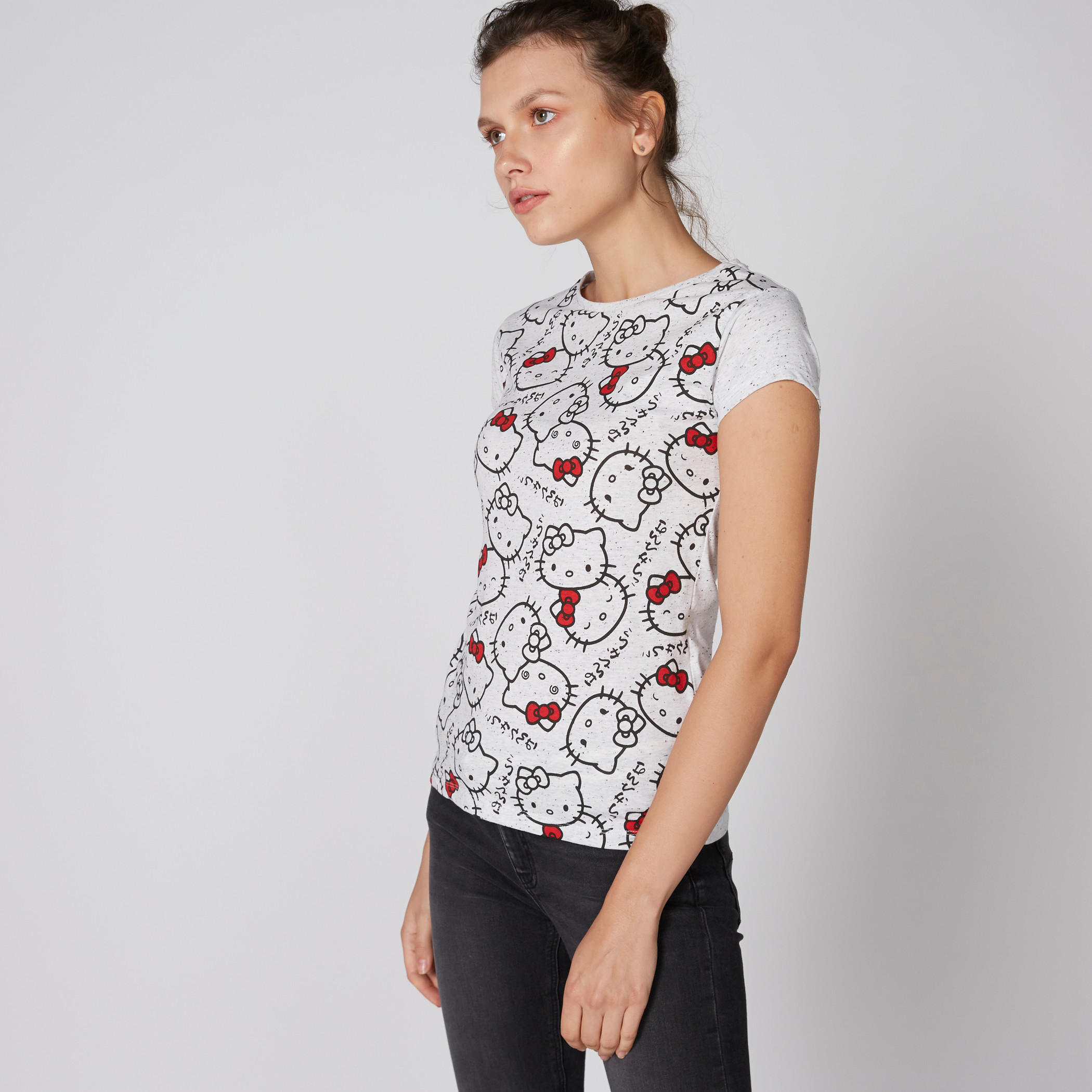 تيشيرت بياقة مستديرة وأكمام كاب بطبعات هاللو كيتي-women-clothing-tshirts-image-3